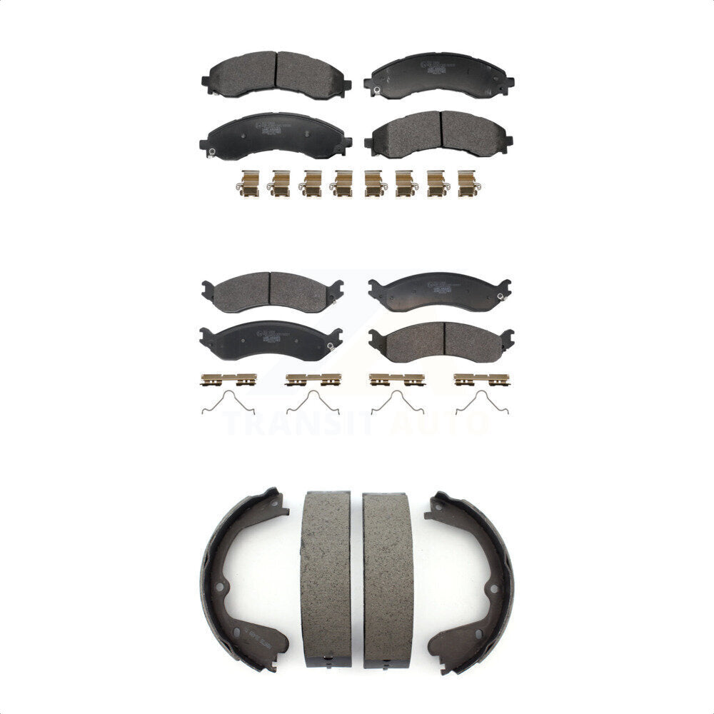 Front Rear Ceramic Brake Pads And Parking Shoe Kit For GMC Chevrolet Savana 4500