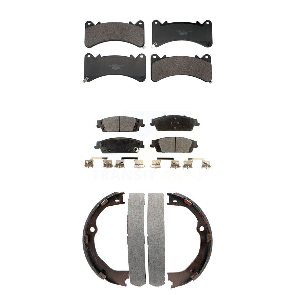 Front Rear Ceramic Brake Pads Parking Shoes Kit For GMC Chevrolet Sierra 1500 LD