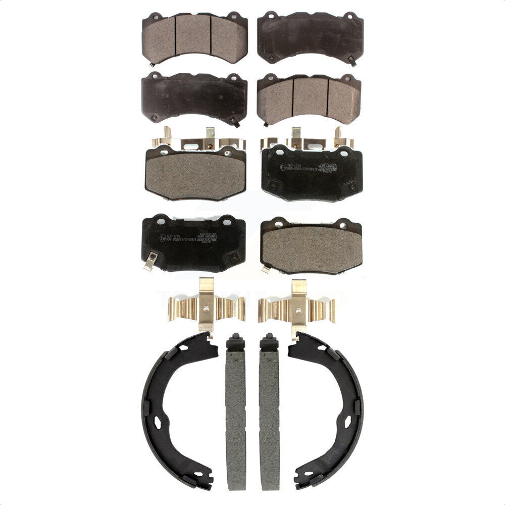 Front Rear Ceramic Brake Pads & Parking Shoe Kit For Chevrolet Corvette Cadillac