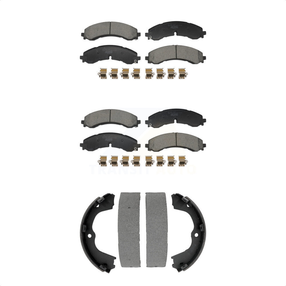 Front Rear Ceramic Brake Pads Parking Shoes Kit For GMC Chevrolet Sierra 2500 HD