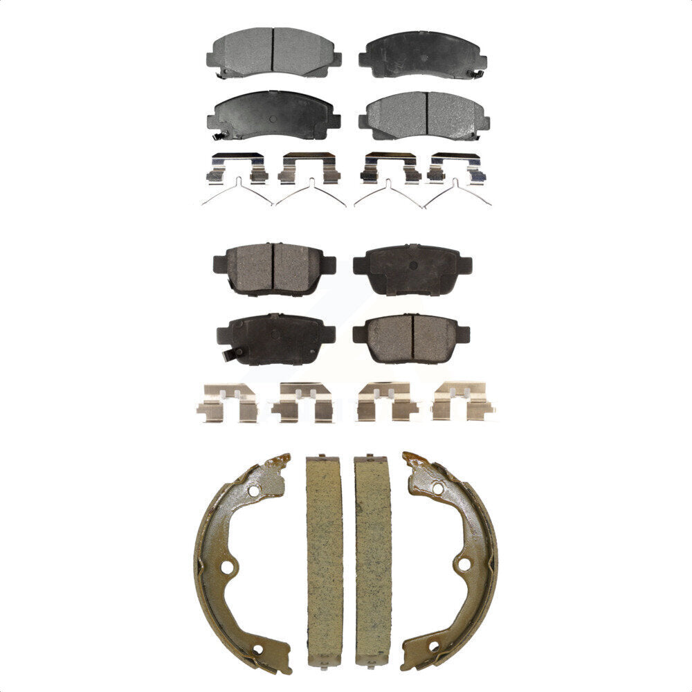 Front Rear Ceramic Brake Pads And Parking Shoes Kit For 2009-2014 Acura TL