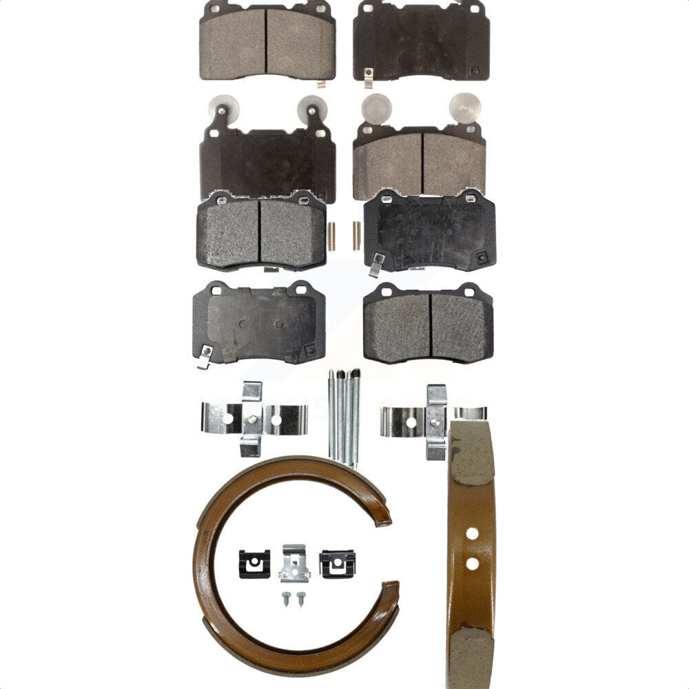 Front Rear Ceramic Brake Pads And Parking Shoes Kit For 2015-2017 Chevrolet SS