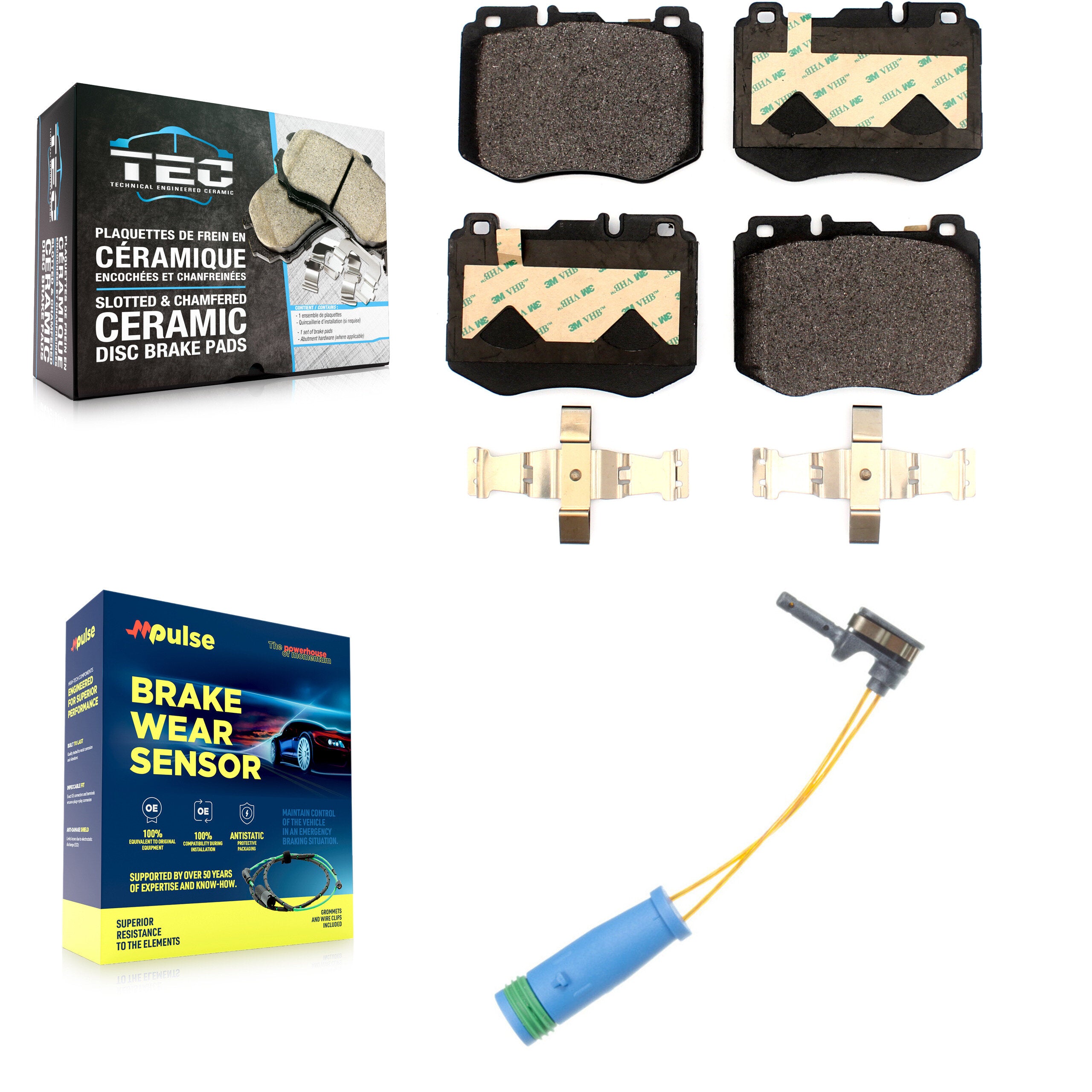 Front Ceramic Brake Pads Wear Sensor Kit For Mercedes-Benz C300 GLC300 E300 C400