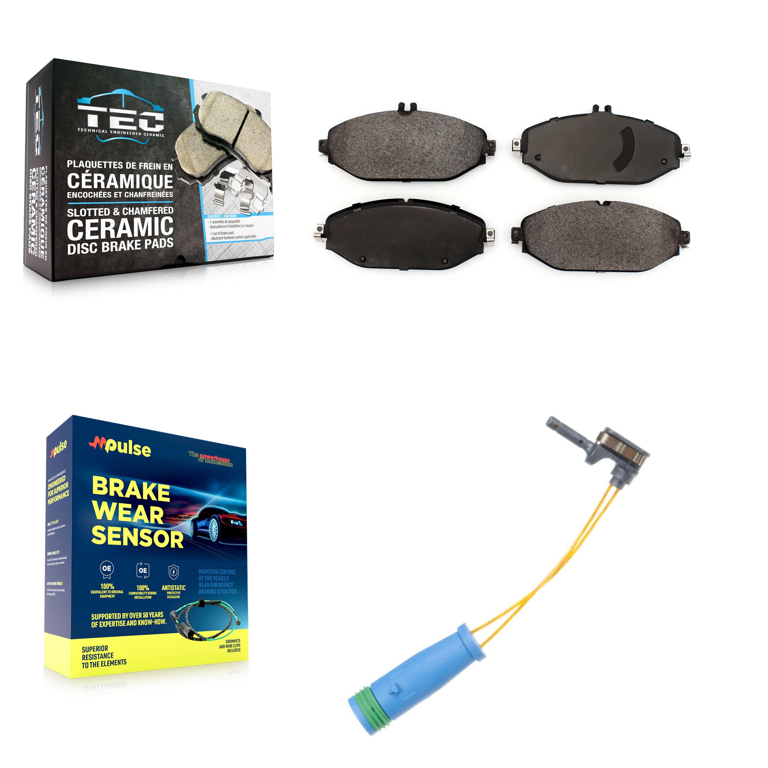 Front Ceramic Disc Brake Pads And Wear Sensors Kit For Mercedes-Benz C300
