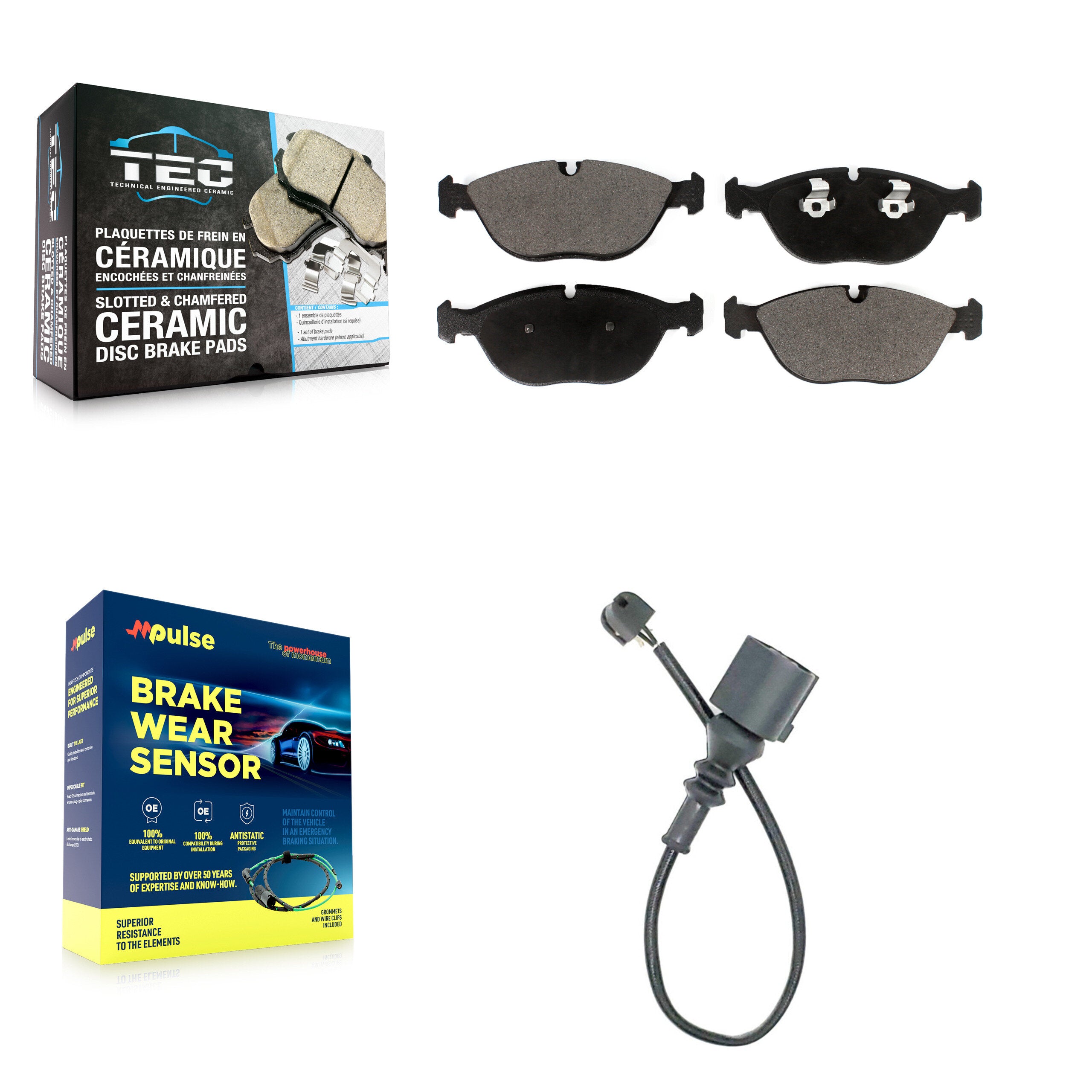 Front Ceramic Brake Pads Wear Sensor Kit For Audi TT Quattro Volkswagen R32 3.2L