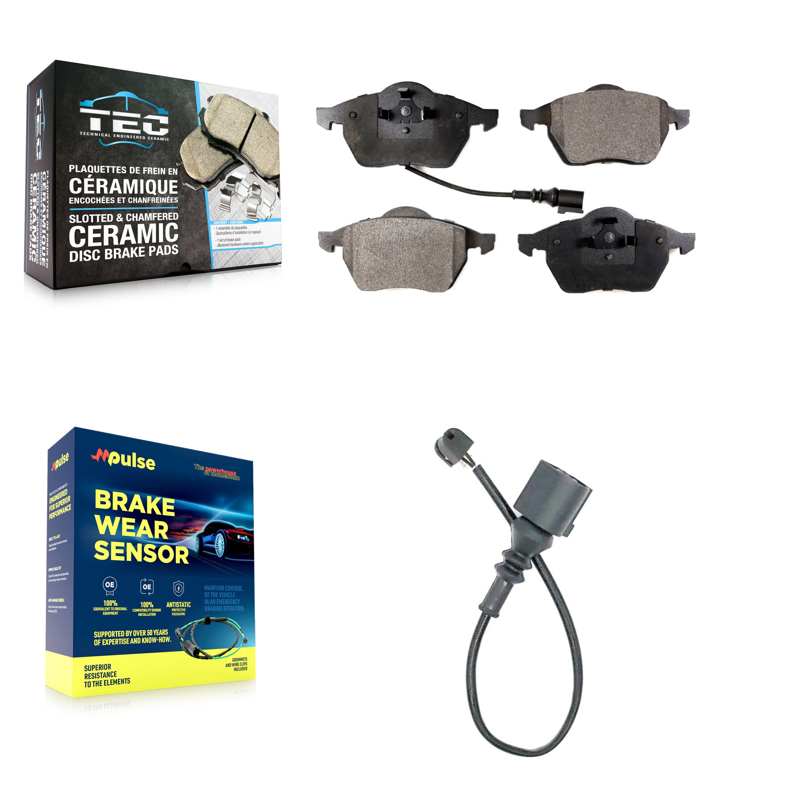 Front Ceramic Brake Pad Extra Wear Sensor Kit For 2004-2006 Audi TT Quattro 1.8L