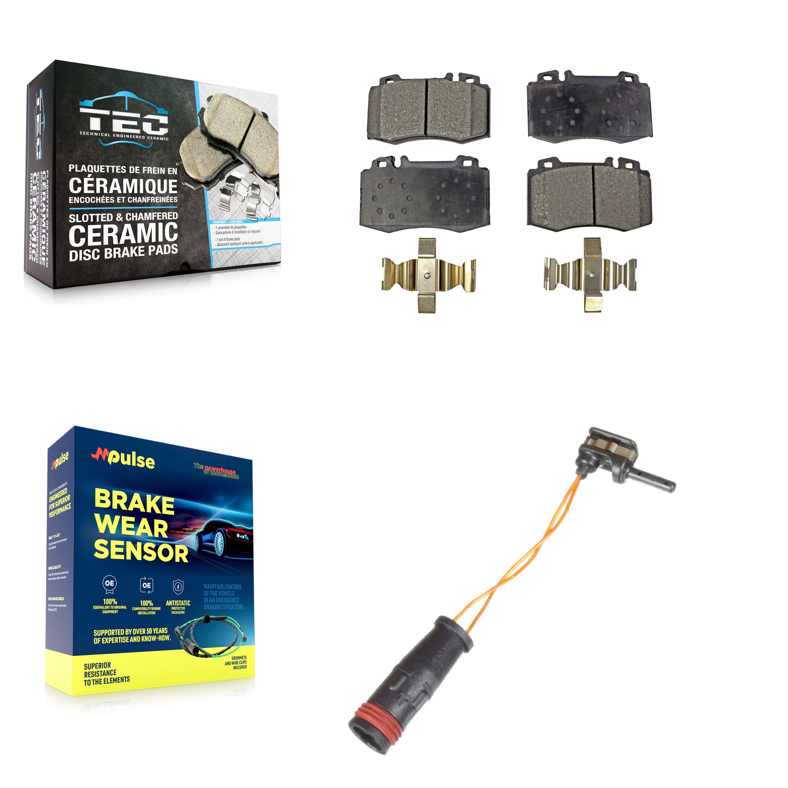 Front Ceramic Brake Pad Wear Sensor Kit For Mercedes-Benz E350 C230 SL500 SLK350