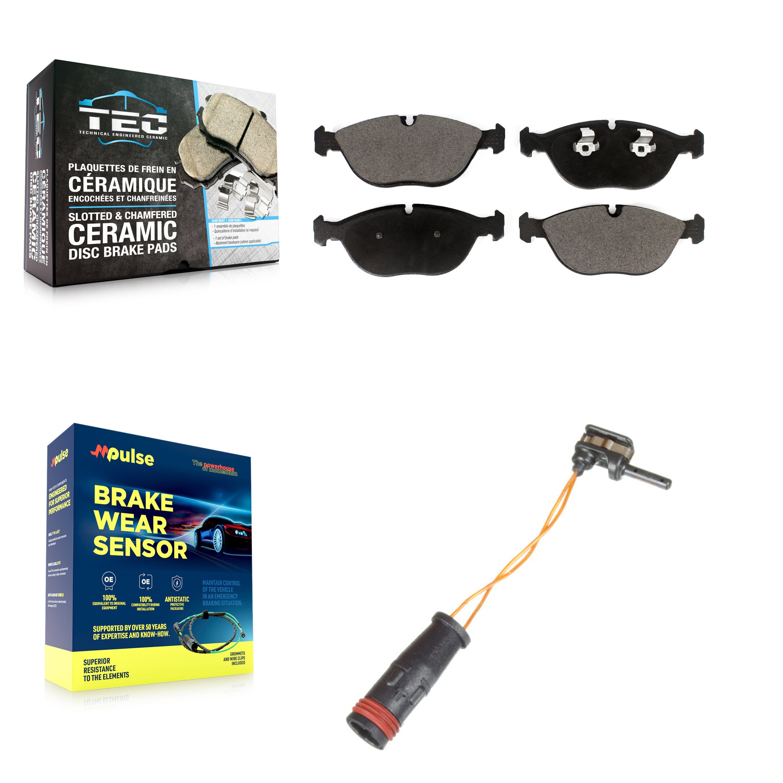 Front Ceramic Disc Brake Pad And Wear Sensor Kit For 2006 Mercedes-Benz E350 AWD