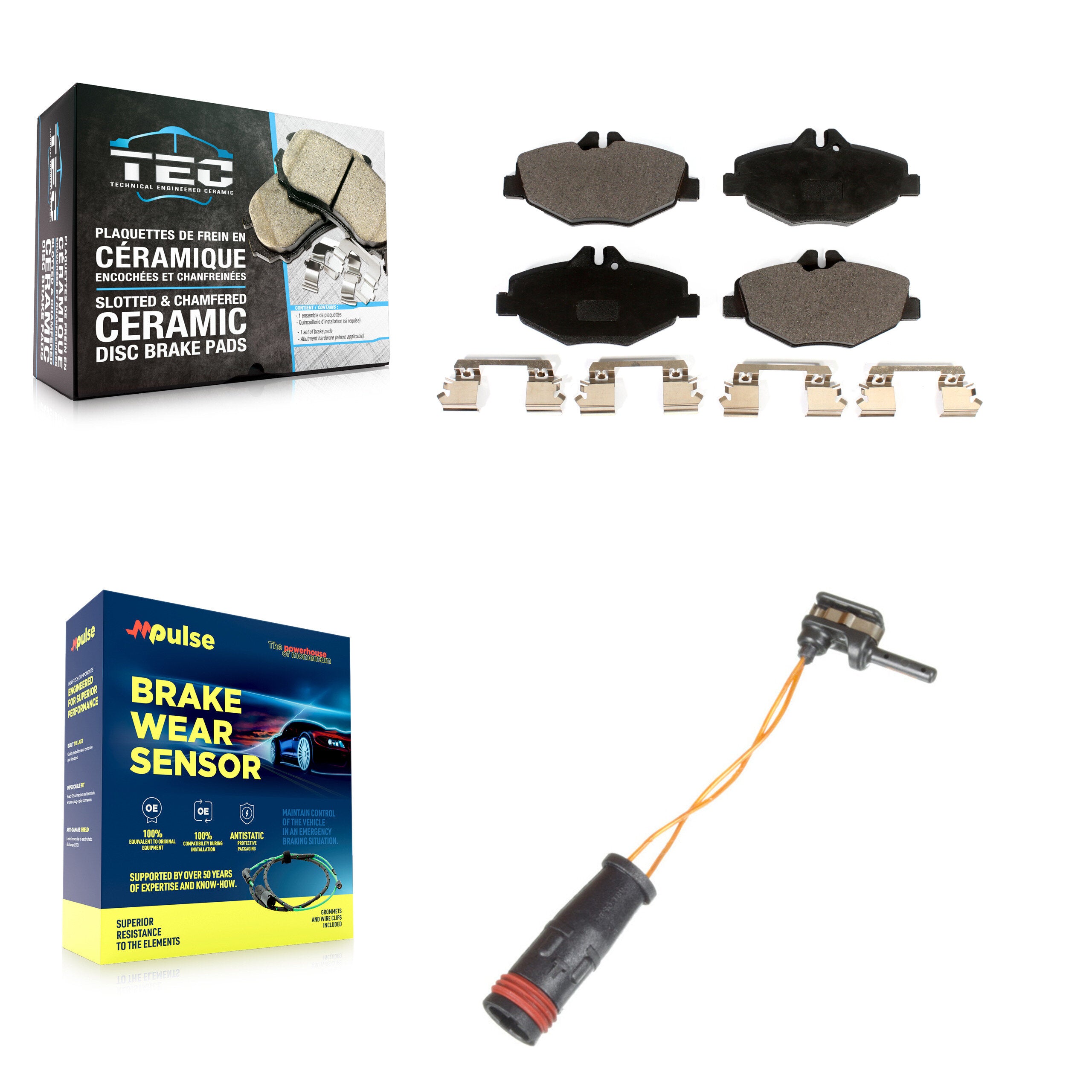 Front Ceramic Disc Brake Pads And Wear Sensors Kit For Mercedes-Benz E350 RWD