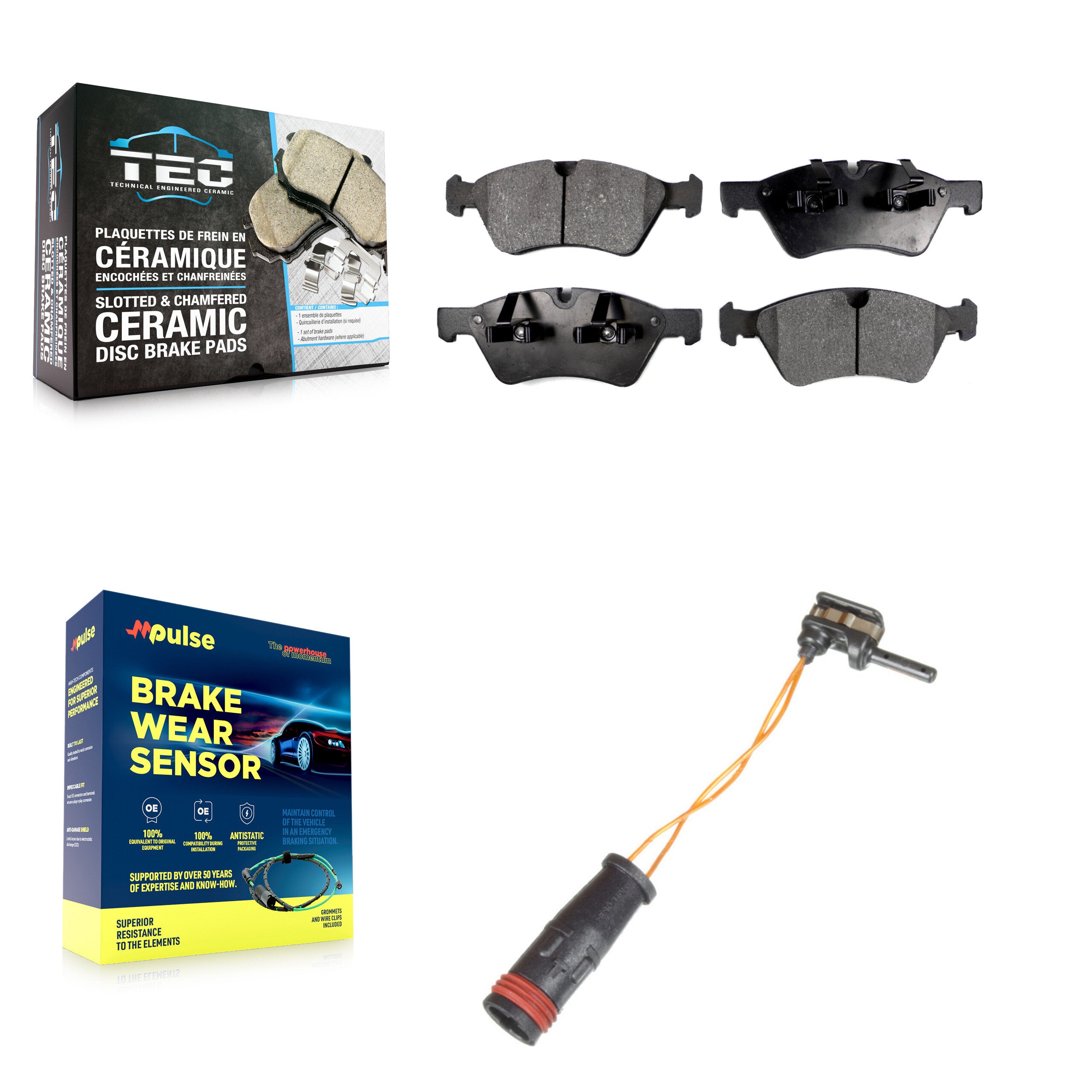 Front Ceramic Disc Brake Pads And Wear Sensors Kit For Mercedes-Benz E350 AWD