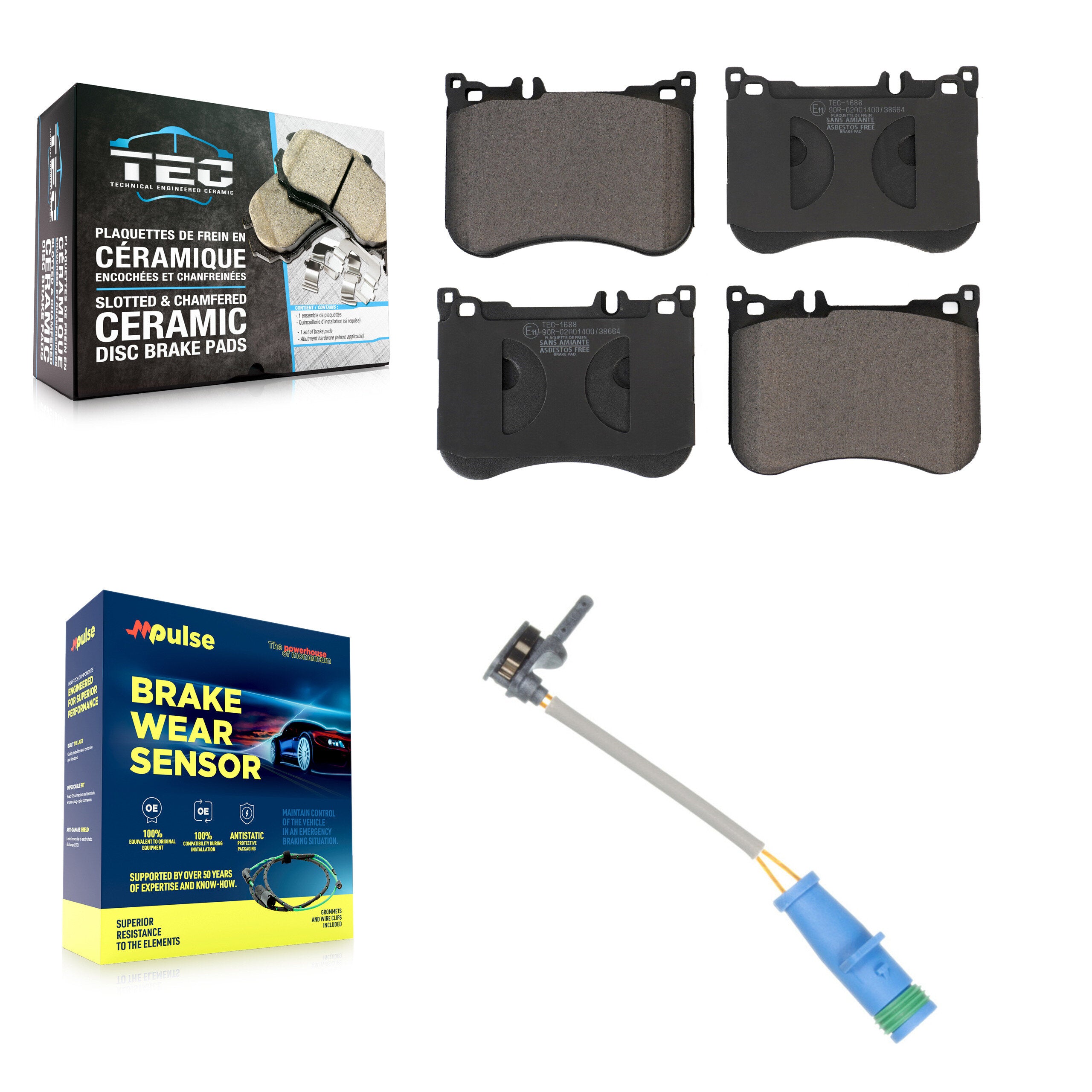 Front Ceramic Brake Pad Wear Sensor Kit For Mercedes-Benz S550 S560 E53 AMG S450