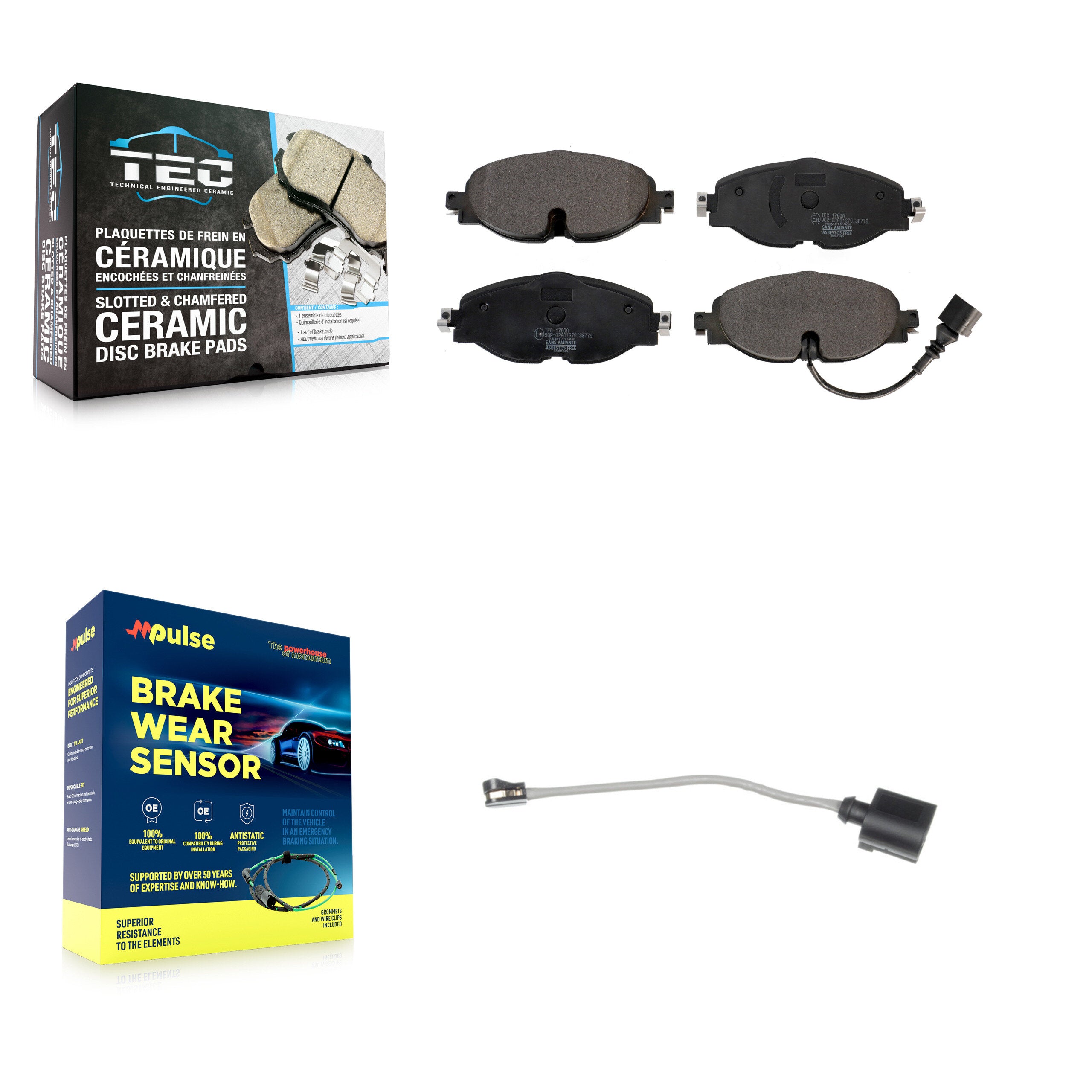 Front Ceramic Brake Pad Extra Wear Sensor Kit For Volkswagen Jetta Golf Taos GTI