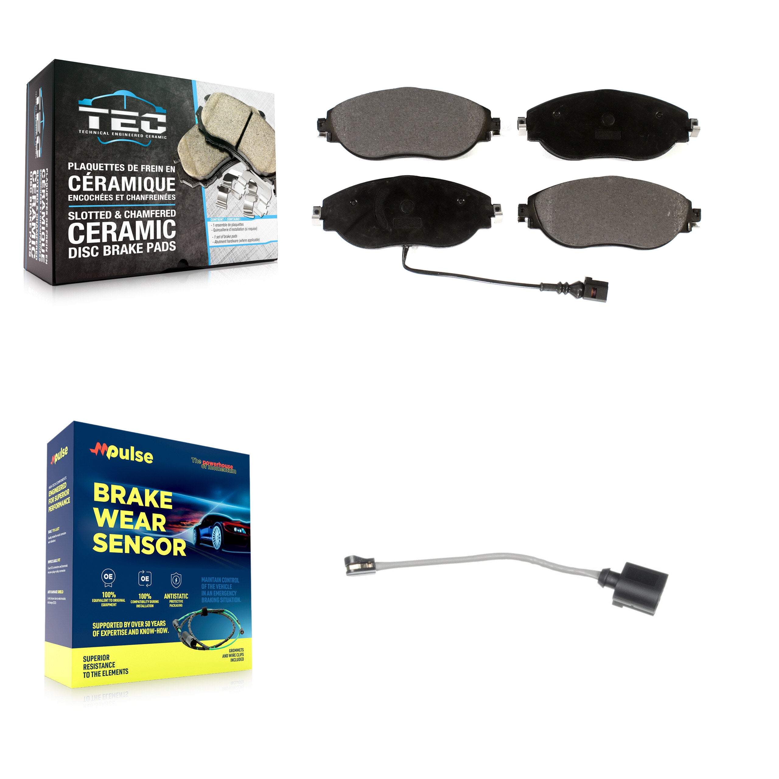 Front Ceramic Brake Pad Extra Wear Sensor Kit For Volkswagen Tiguan Jetta Audi R
