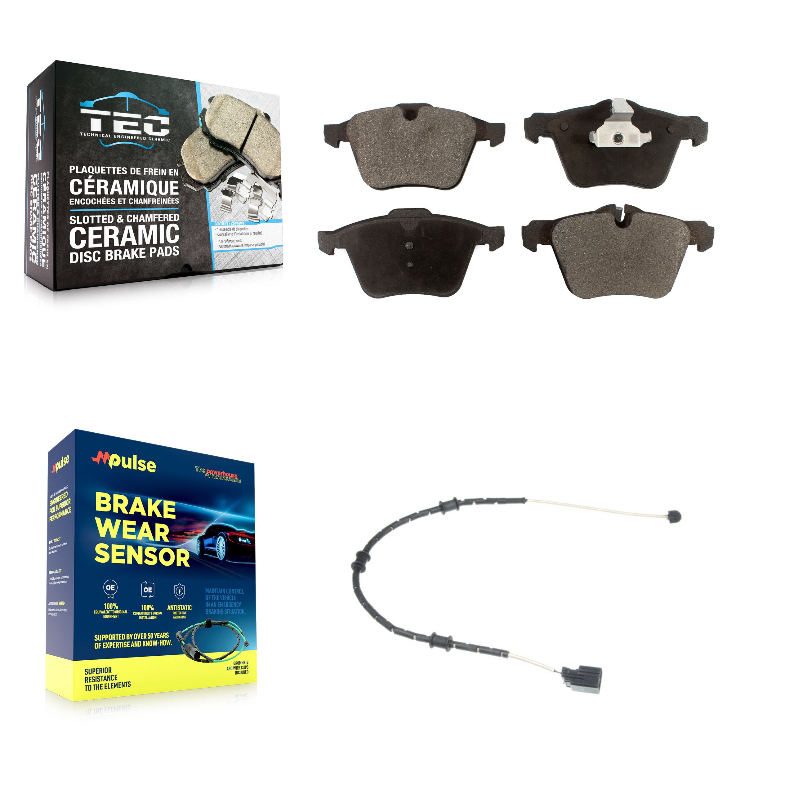 Front Ceramic Disc Brake Pads And Wear Sensors Kit For Jaguar XJ F-Type XK