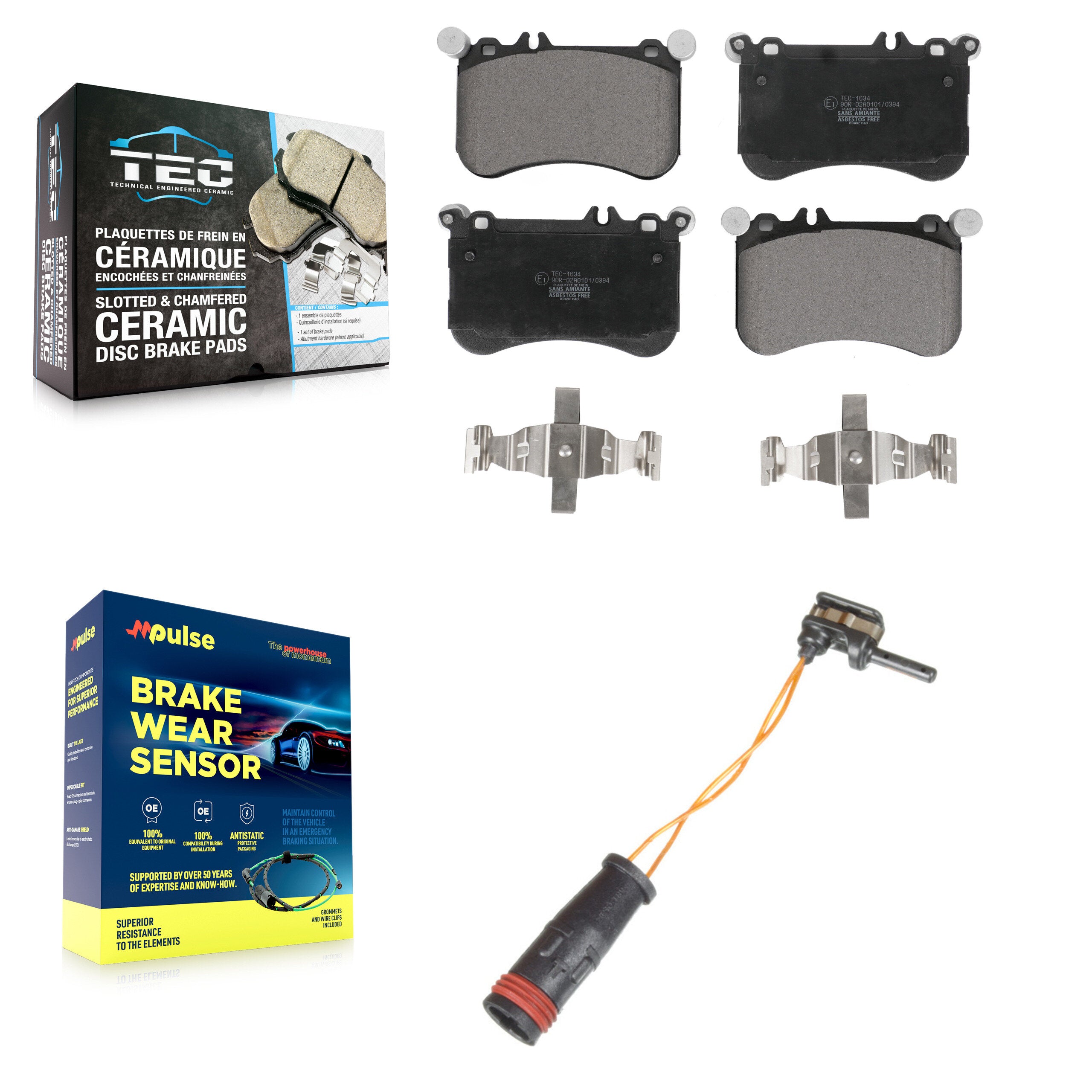 Front Ceramic Brake Pads Wear Sensor Kit For Mercedes-Benz CLS550 E550 SLC43 AMG