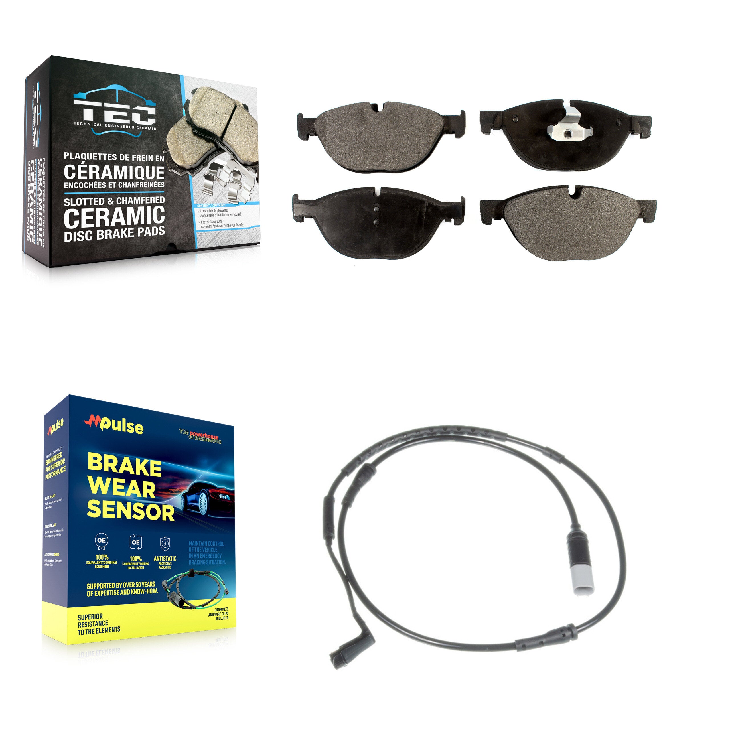 Front Ceramic Disc Brake Pads And Wear Sensors Kit For 2009 BMW 750i 750Li