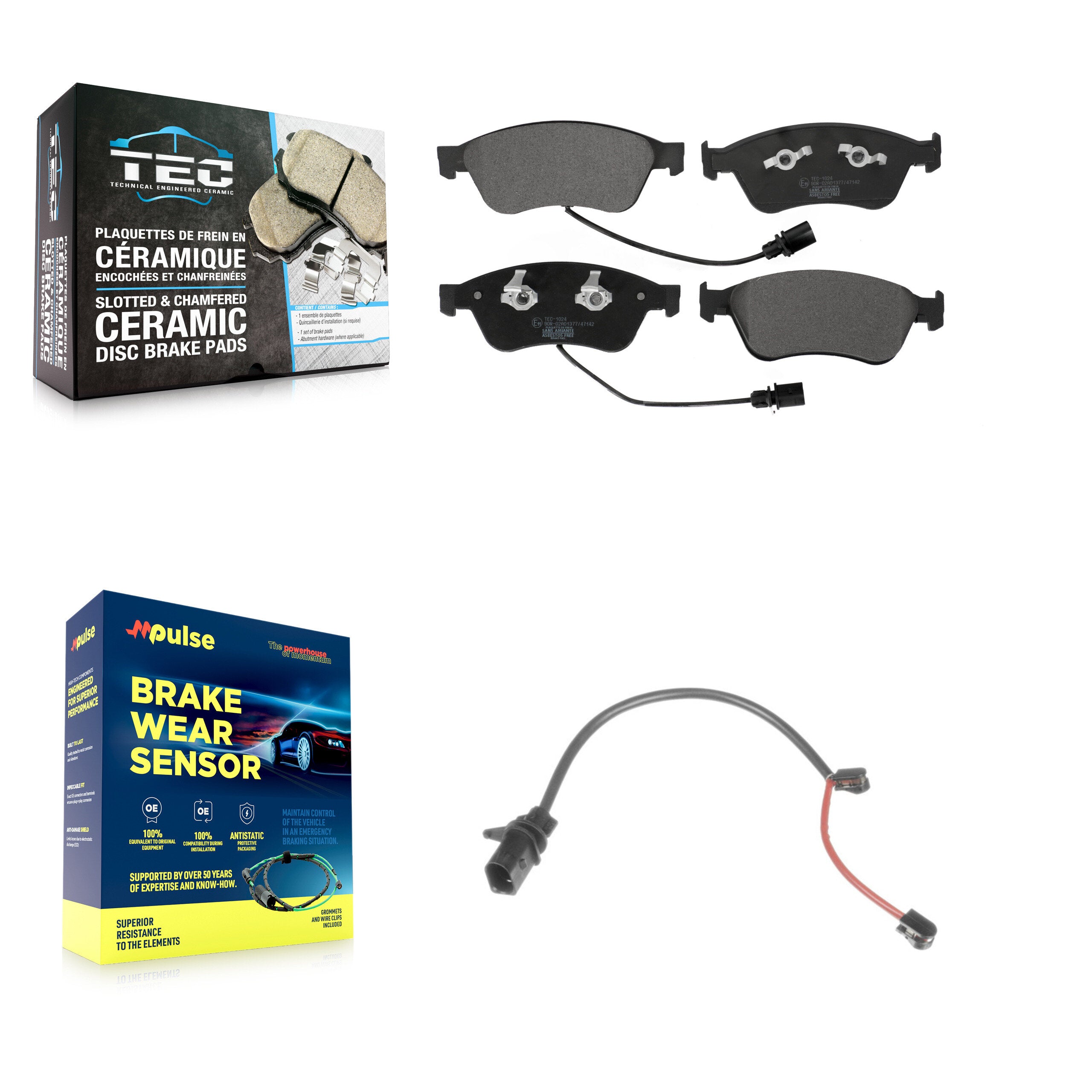 Front Ceramic Disc Brake Pads And Extra Wear Sensors Kit For 2011 Audi S6 5.2L