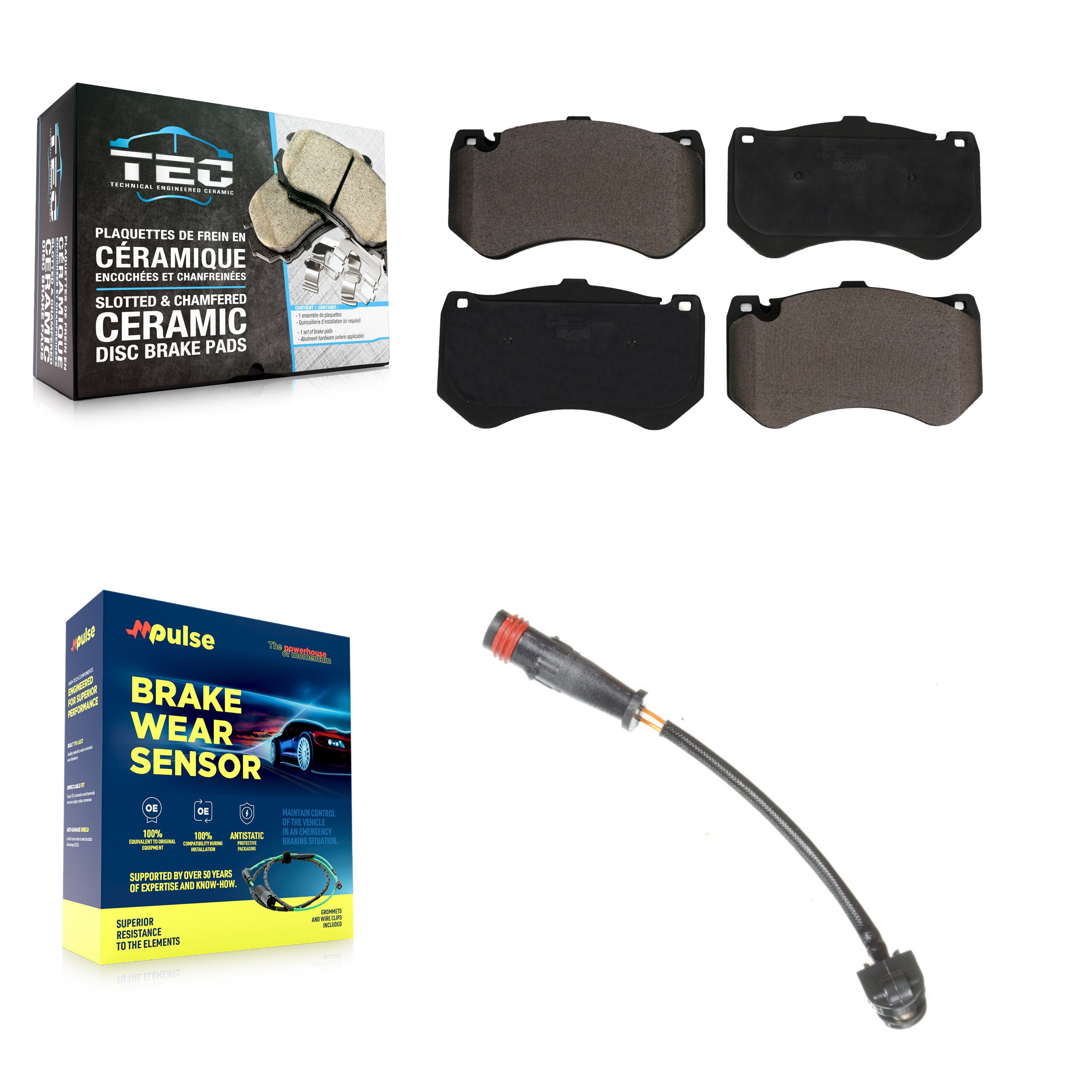 Front Ceramic Disc Brake Pad Wear Sensor Kit For Mercedes-Benz S63 AMG E63 S C63