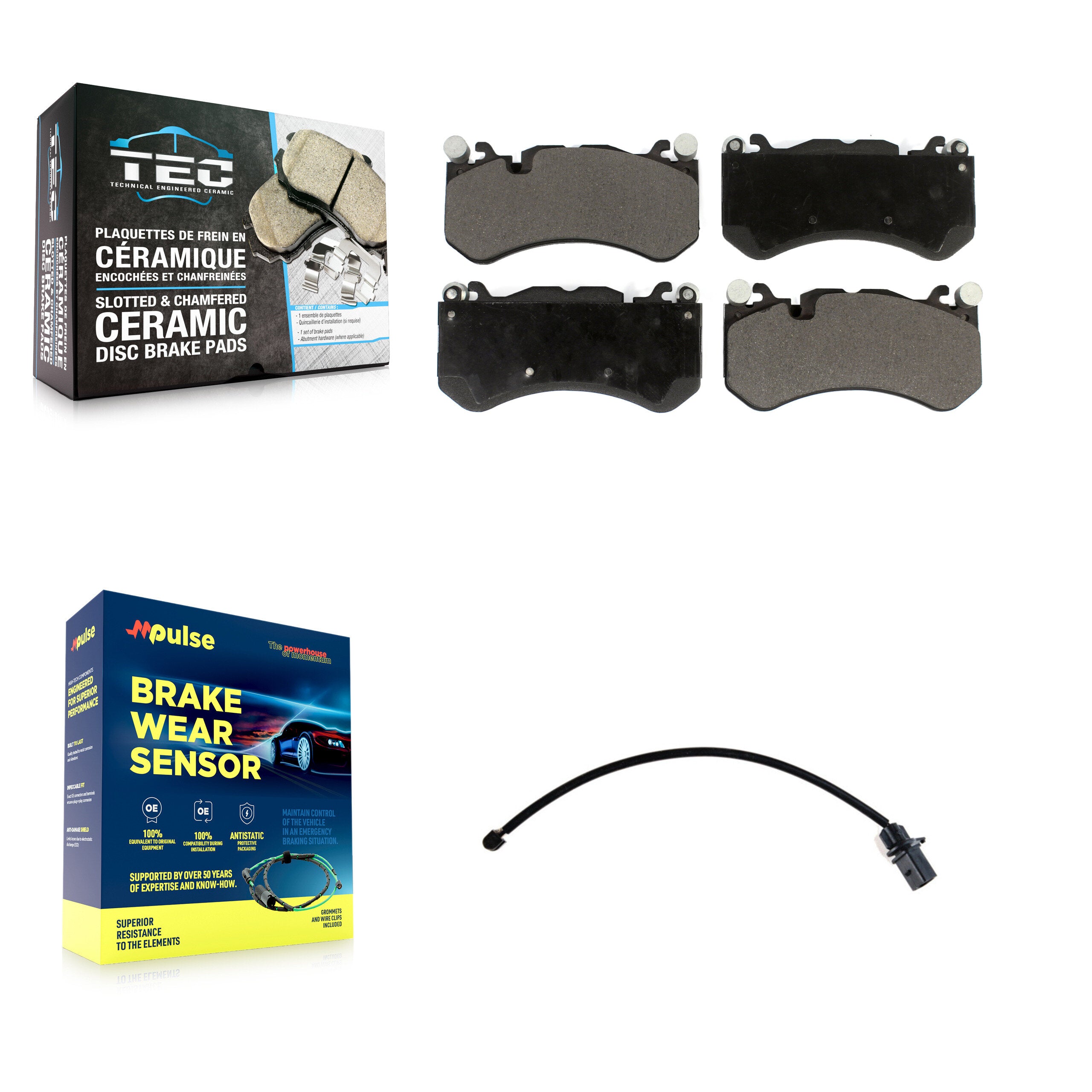 Front Ceramic Disc Brake Pads & Wear Sensor Kit For Audi RS7 With Cast Iron