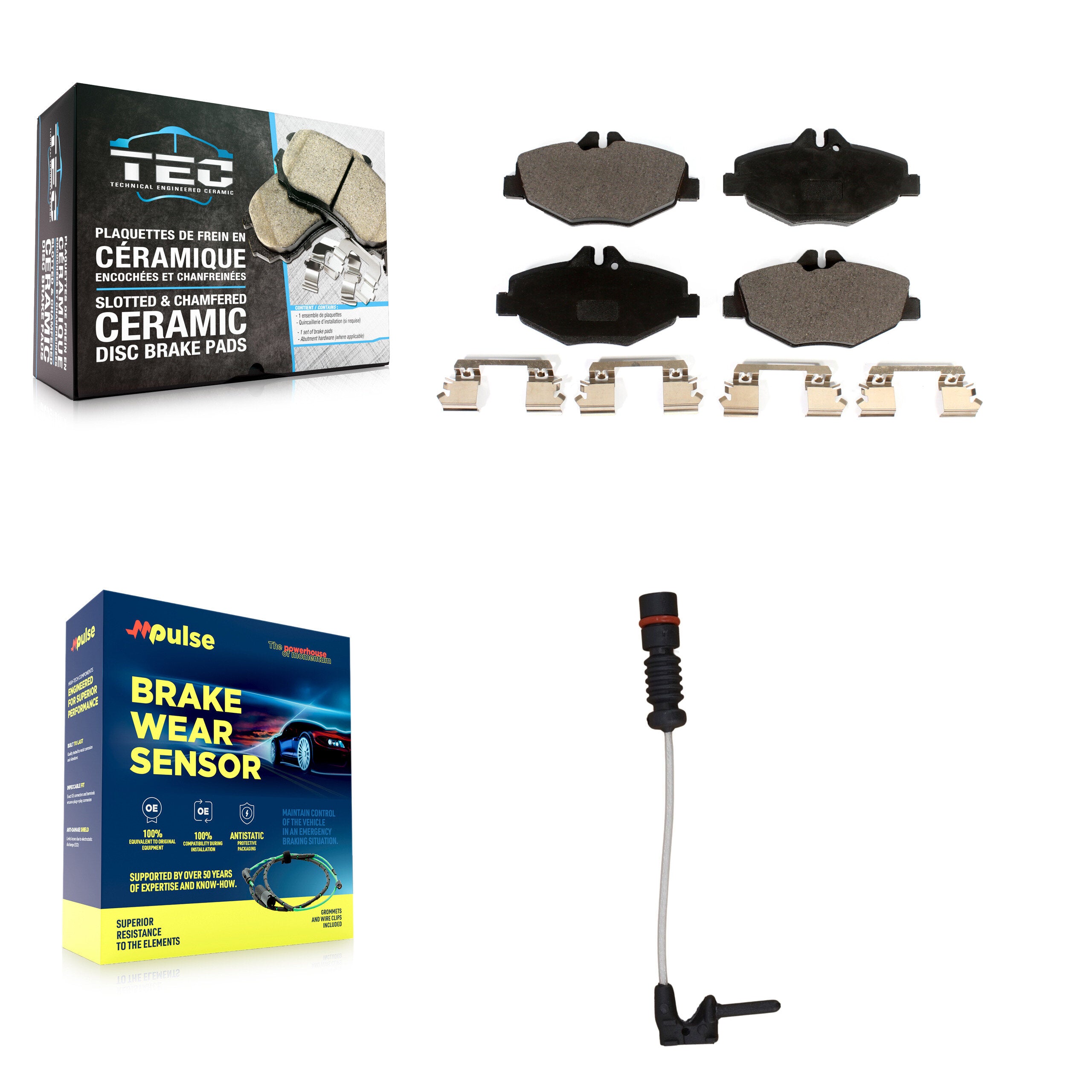 Front Ceramic Brake Pad & Wear Sensor Kit For Mercedes-Benz E320 Sedan with 3.2L
