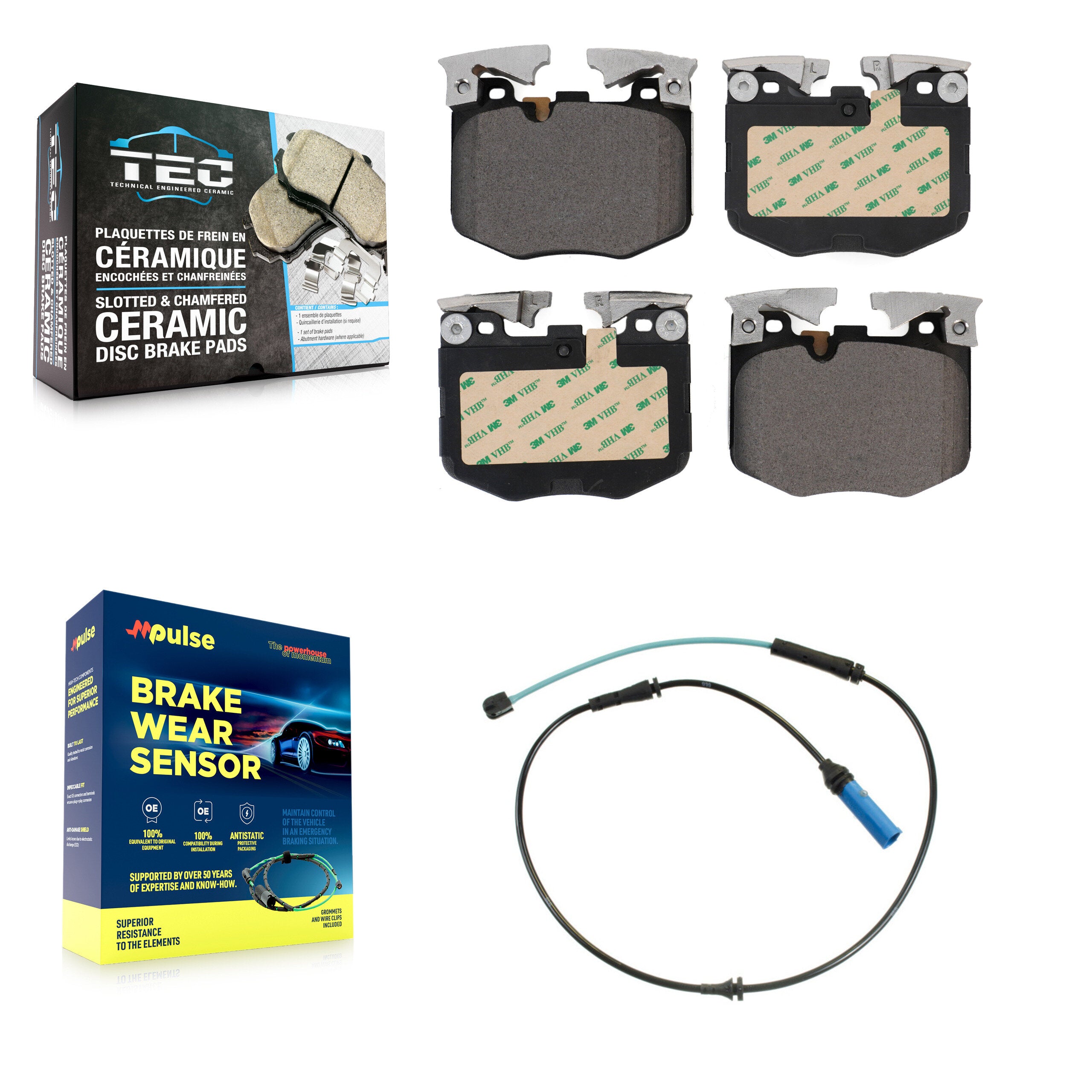 Front Ceramic Brake Pads Wear Sensor Kit For BMW 530i xDrive 540i 530e 640i Gran