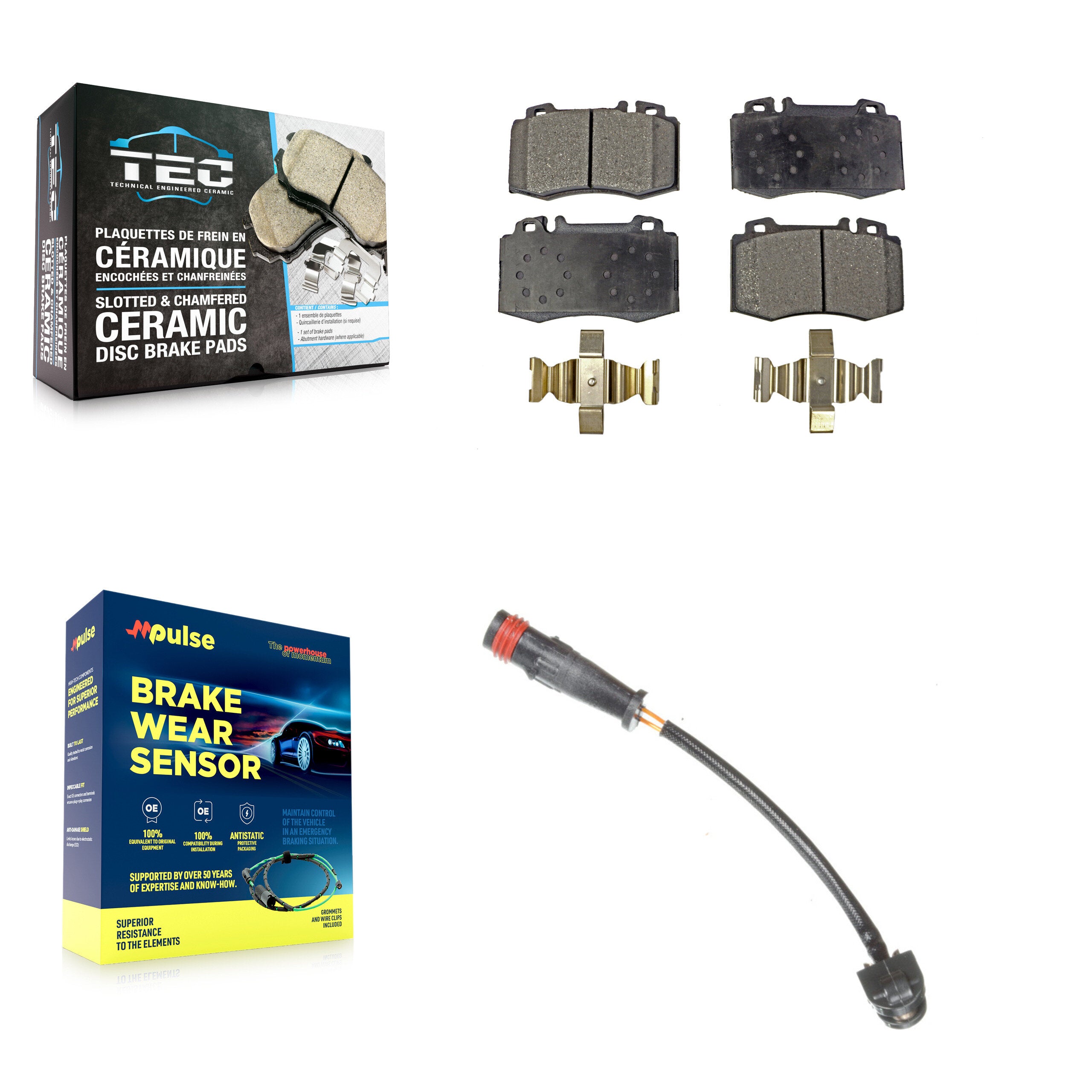 Front Ceramic Disc Brake Pad & Wear Sensor Kit For Mercedes-Benz SL500 SLK55 AMG