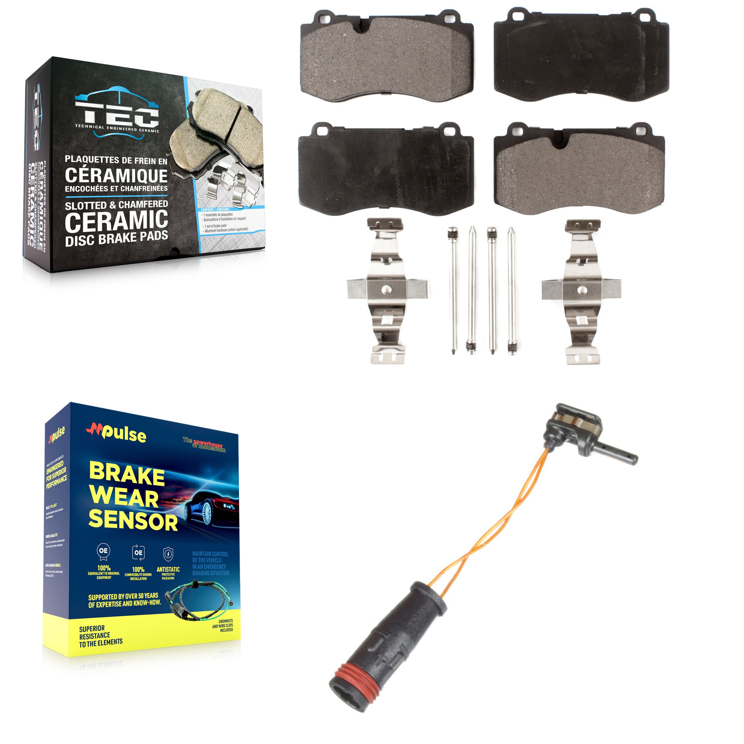Front Ceramic Disc Brake Pads Wear Sensor Kit For Mercedes-Benz SL550 S350 CL550