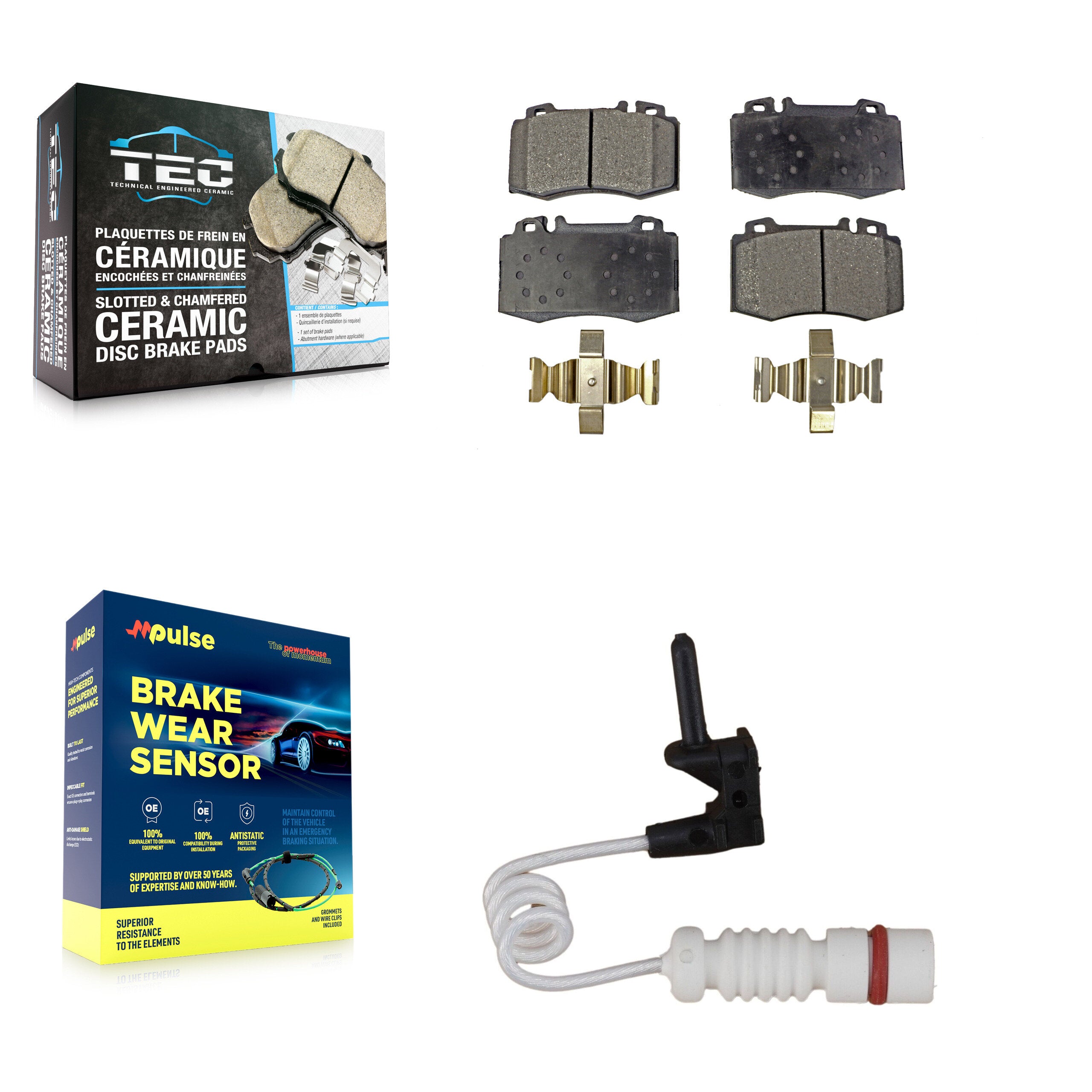 Front Ceramic Brake Pad & Wear Sensor Kit For Mercedes-Benz ML500 ML430 ML55 AMG
