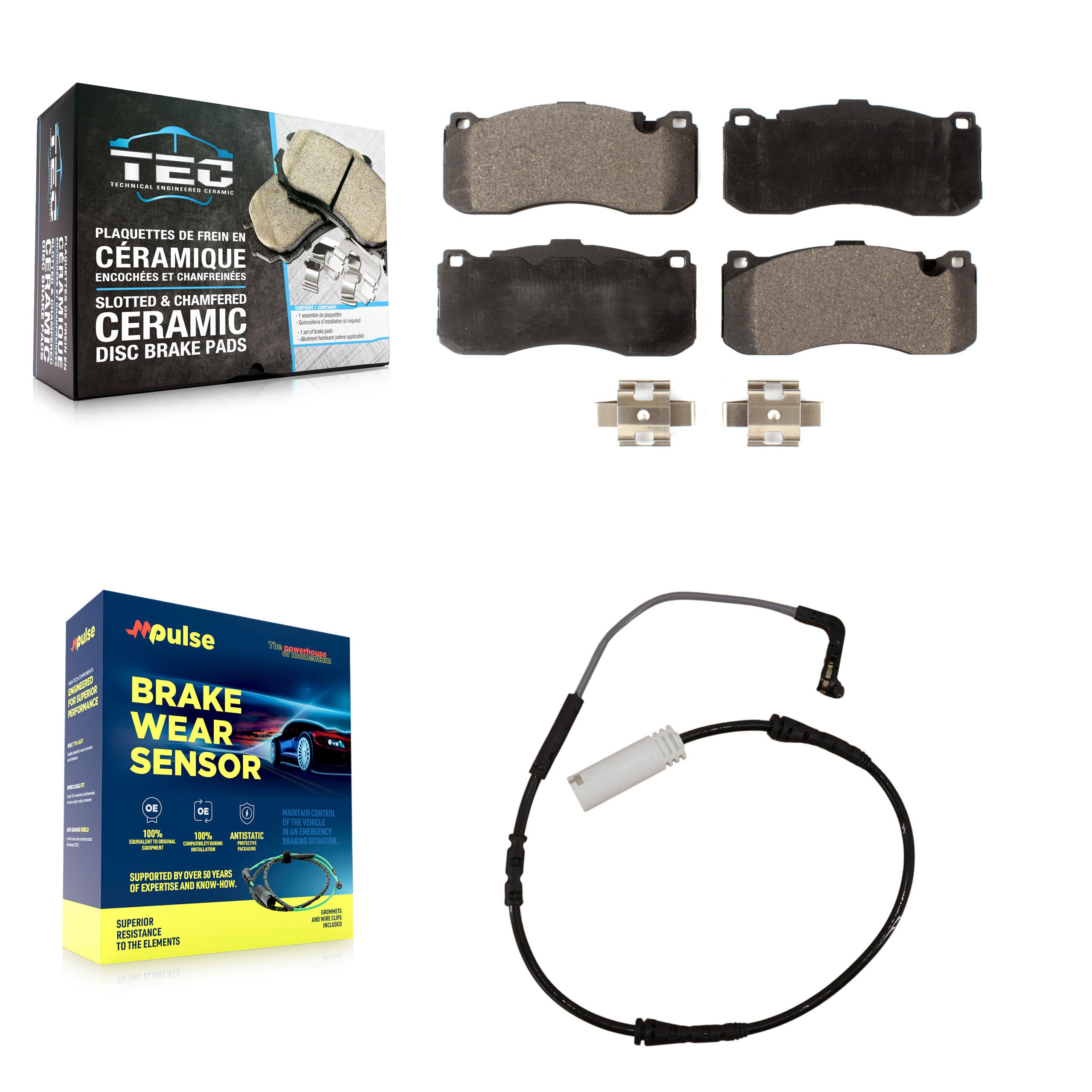 Front Ceramic Disc Brake Pads And Wear Sensors Kit For 2008-2010 BMW 135i 3.0L
