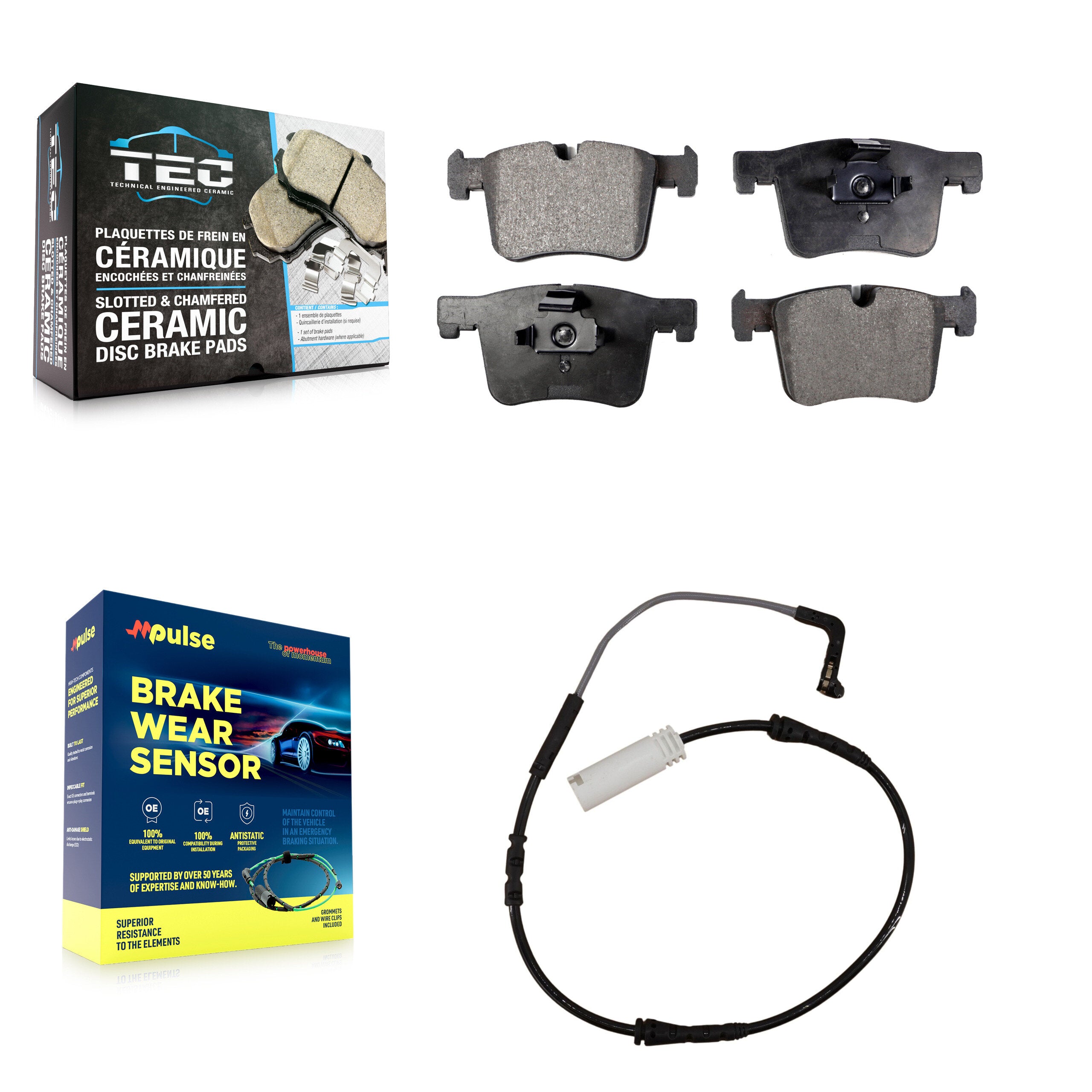 Front Ceramic Brake Pads Wear Sensor Kit For BMW 328i with Black Painted Caliper