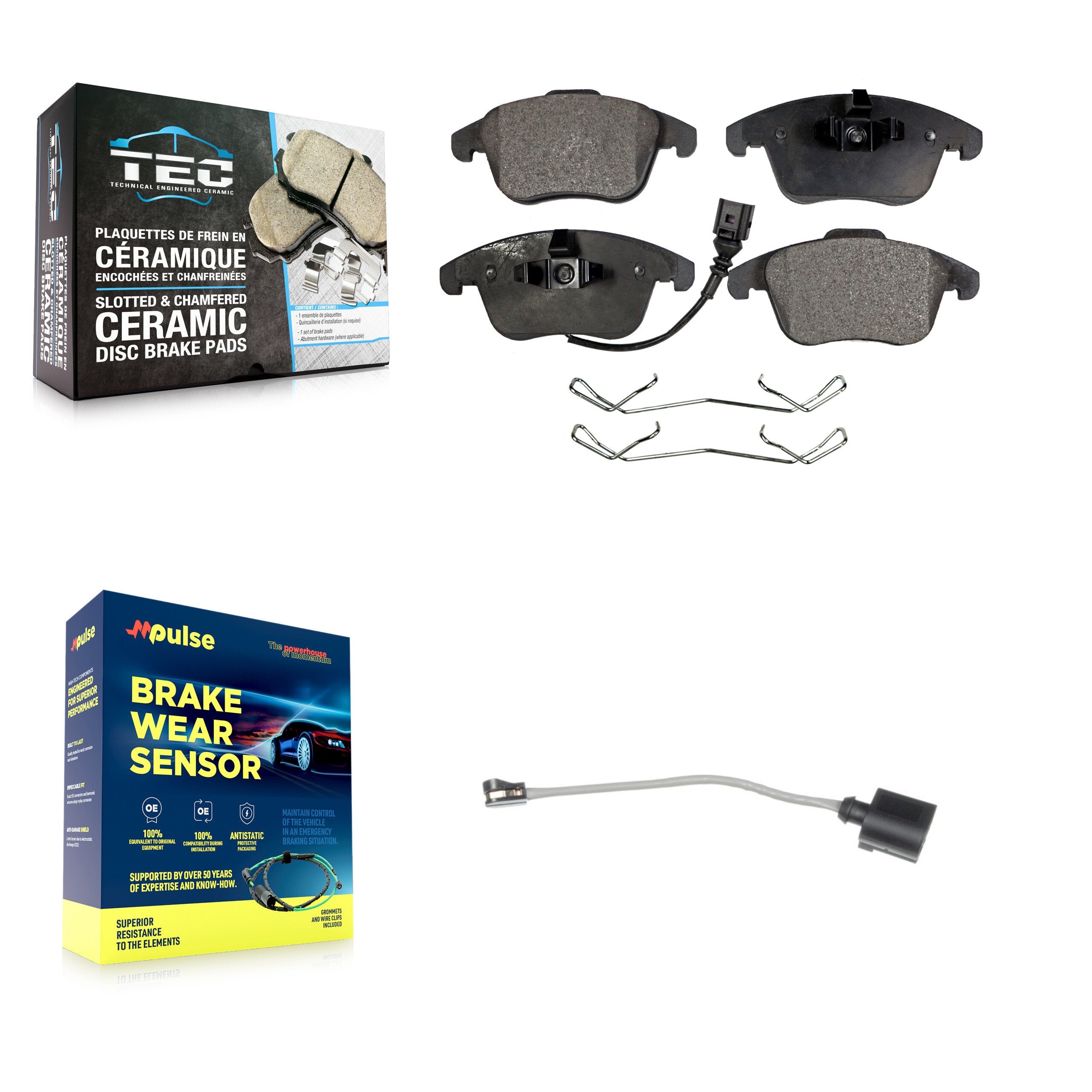 Front Ceramic Disc Brake Pad Extra Wear Sensor Kit For Volkswagen Tiguan Limited