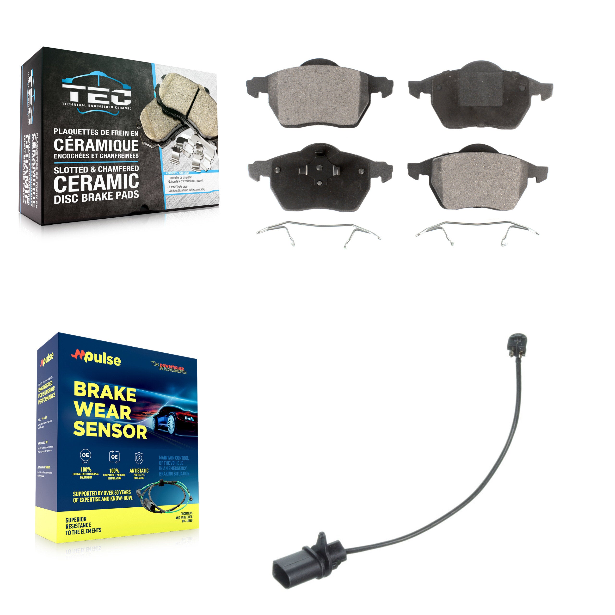 Front Ceramic Disc Brake Pads And Wear Sensors Kit For Volkswagen Passat