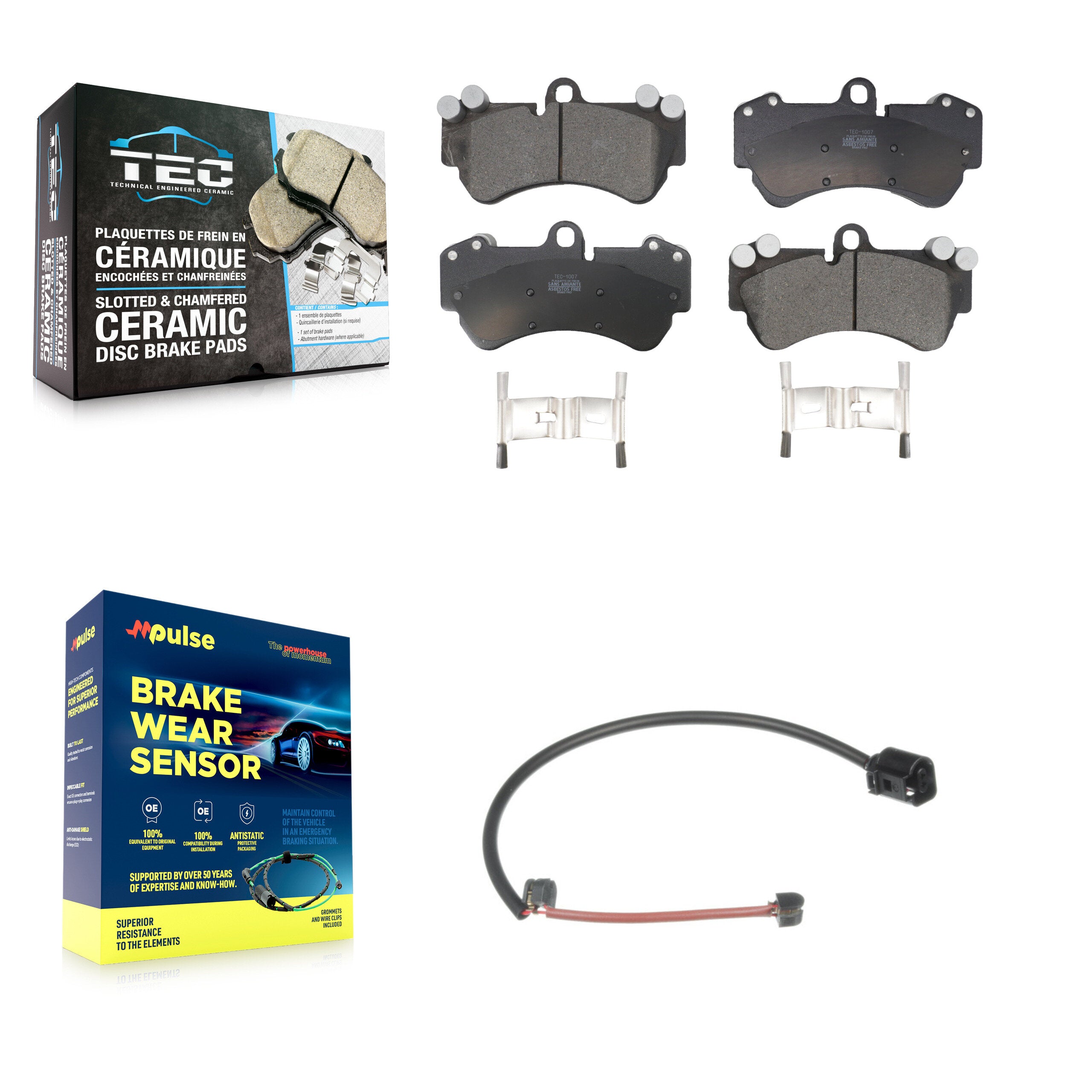 Front Ceramic Disc Brake Pads And Wear Sensors Kit For Porsche Cayenne