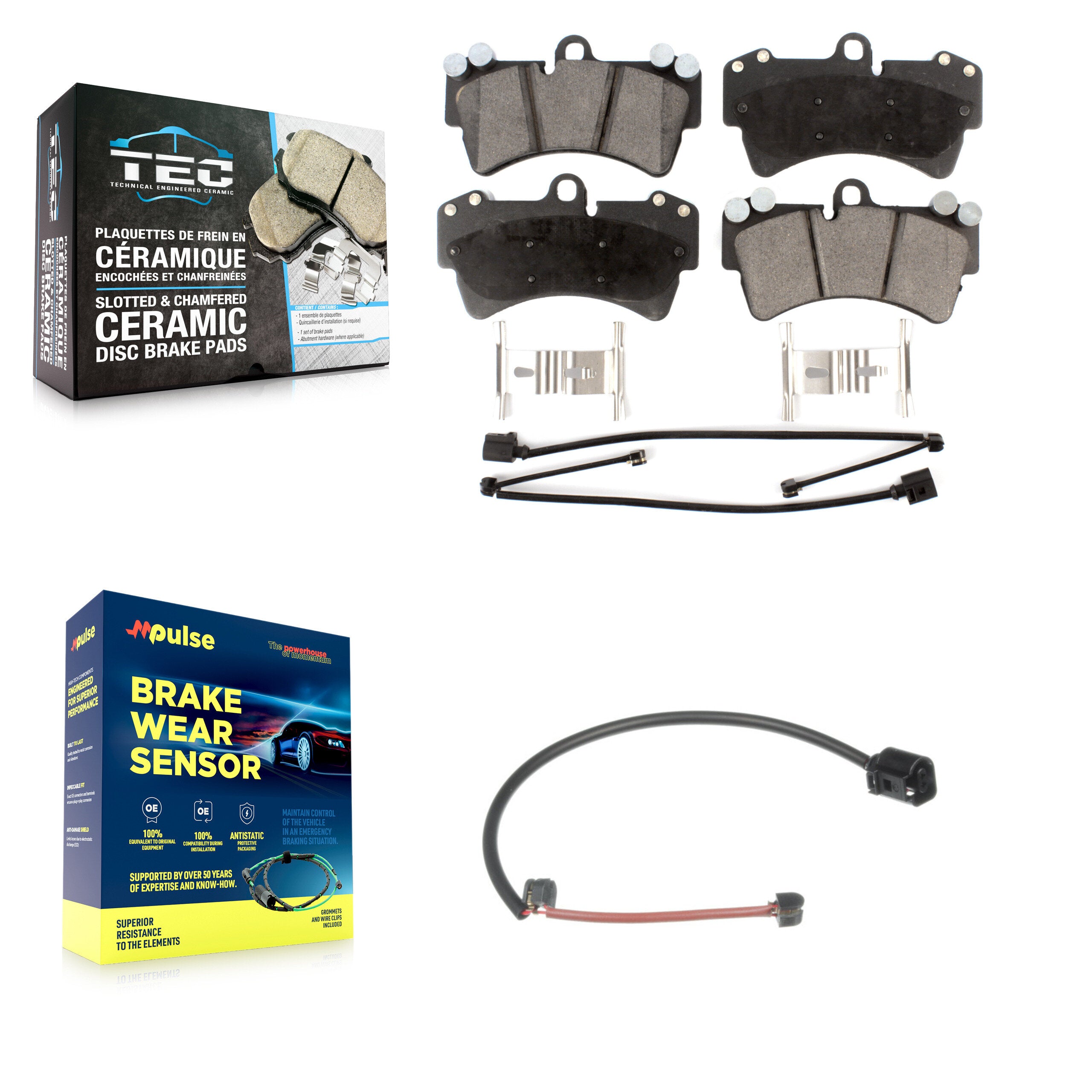 Front Ceramic Disc Brake Pad & Extra Wear Sensor Kit For Audi Q7 Porsche Cayenne