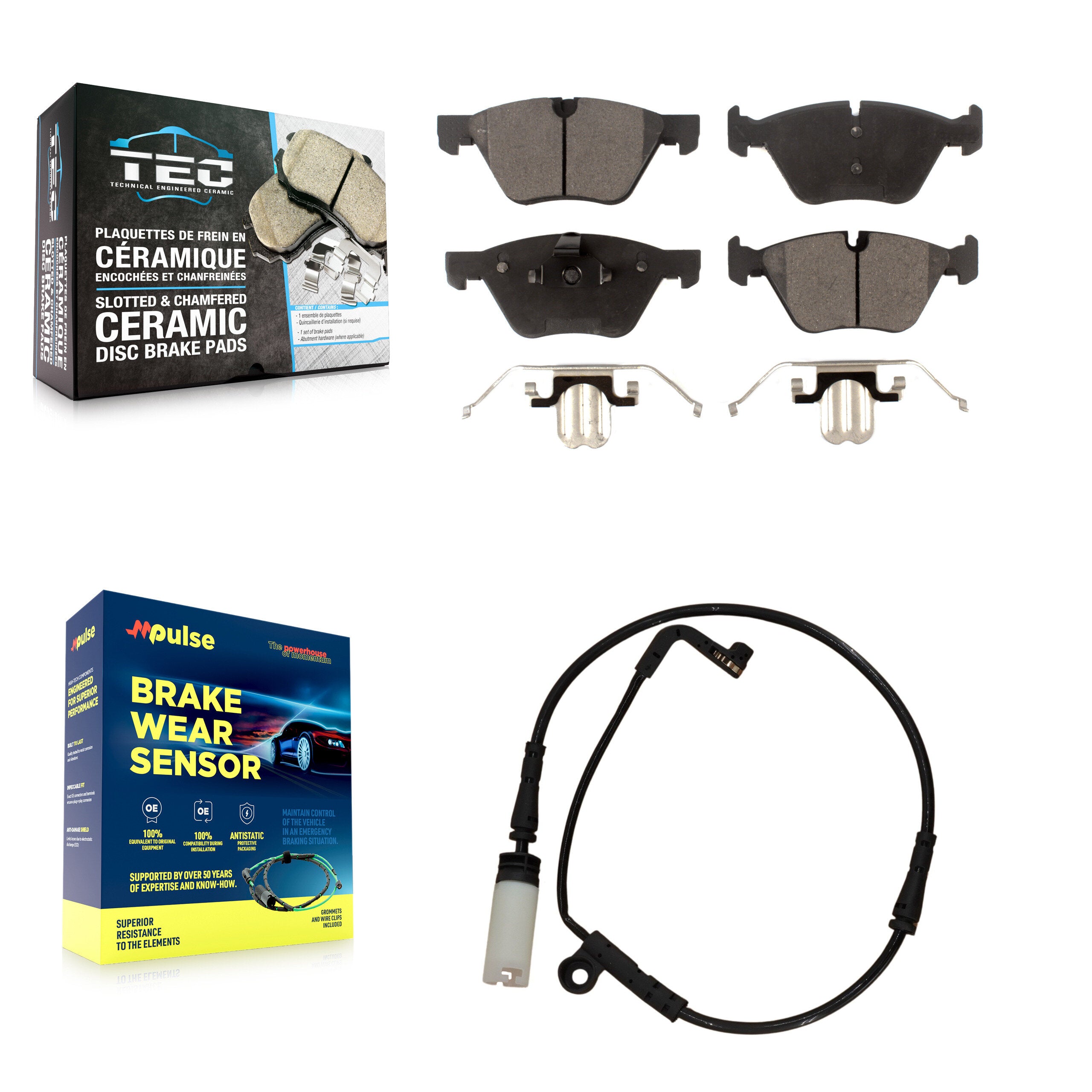 Front Ceramic Disc Brake Pads And Wear Sensors Kit For BMW 525i KTW-100155