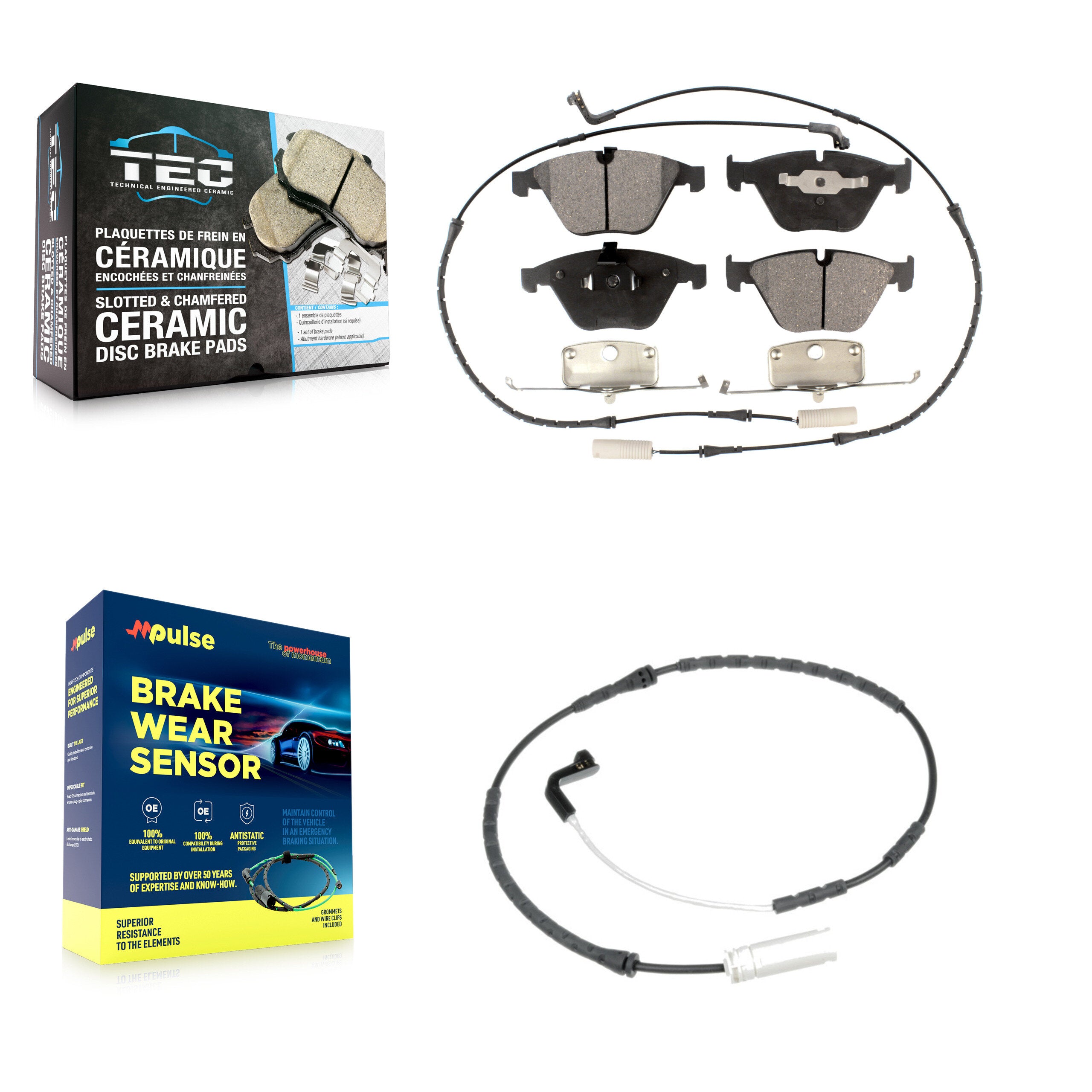 Front Ceramic Disc Brake Pad Extra Wear Sensor Kit For BMW 328i xDrive 335i 3.0L