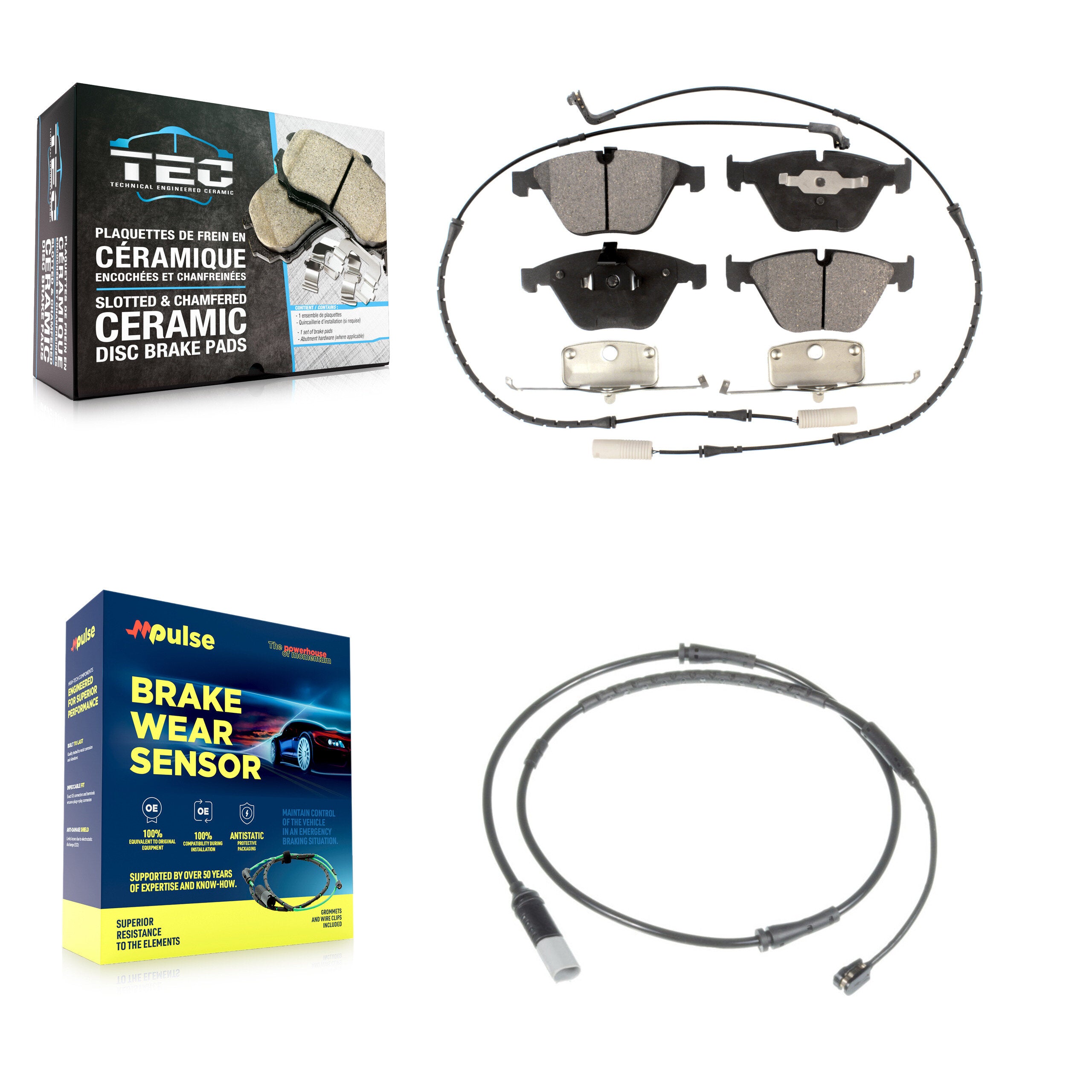 Front Ceramic Brake Pad & Extra Wear Sensor Kit For 2010 BMW 535i Base with 3.0L