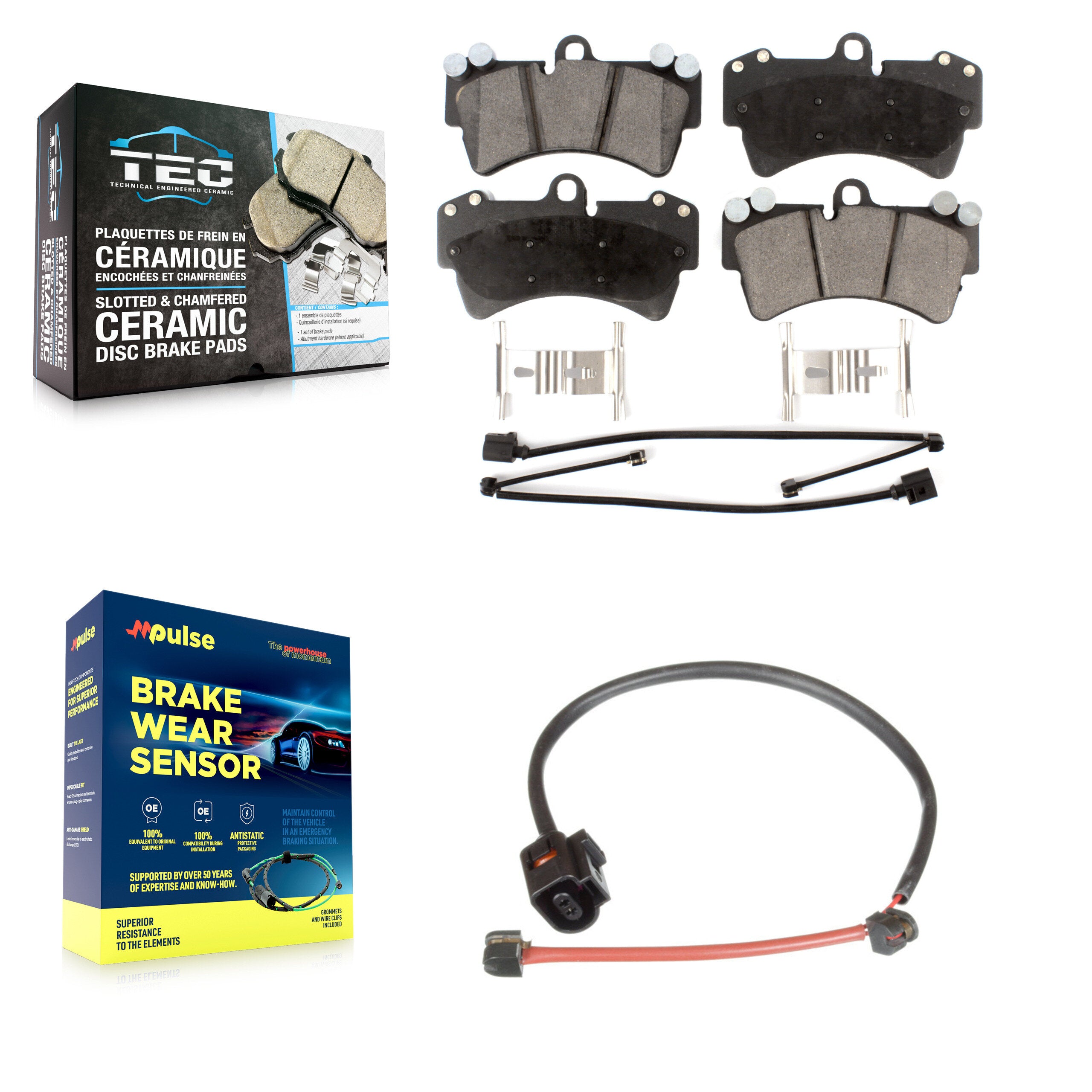 Front Ceramic Disc Brake Pads And Extra Wear Sensors Kit For Porsche Cayenne