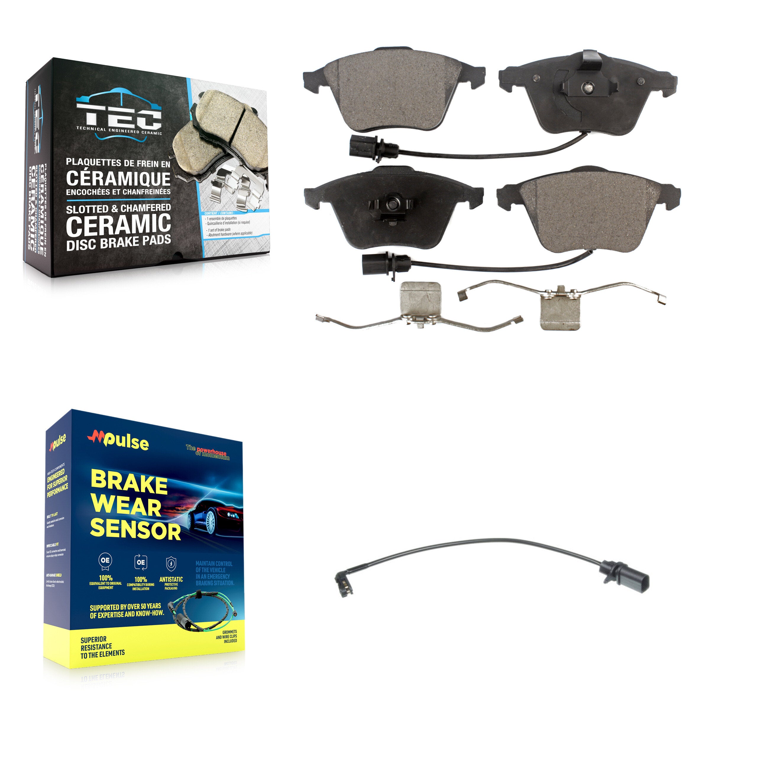 Front Ceramic Disc Brake Pad & Extra Wear Sensor Kit For 2008 Audi A4 Quattro S4