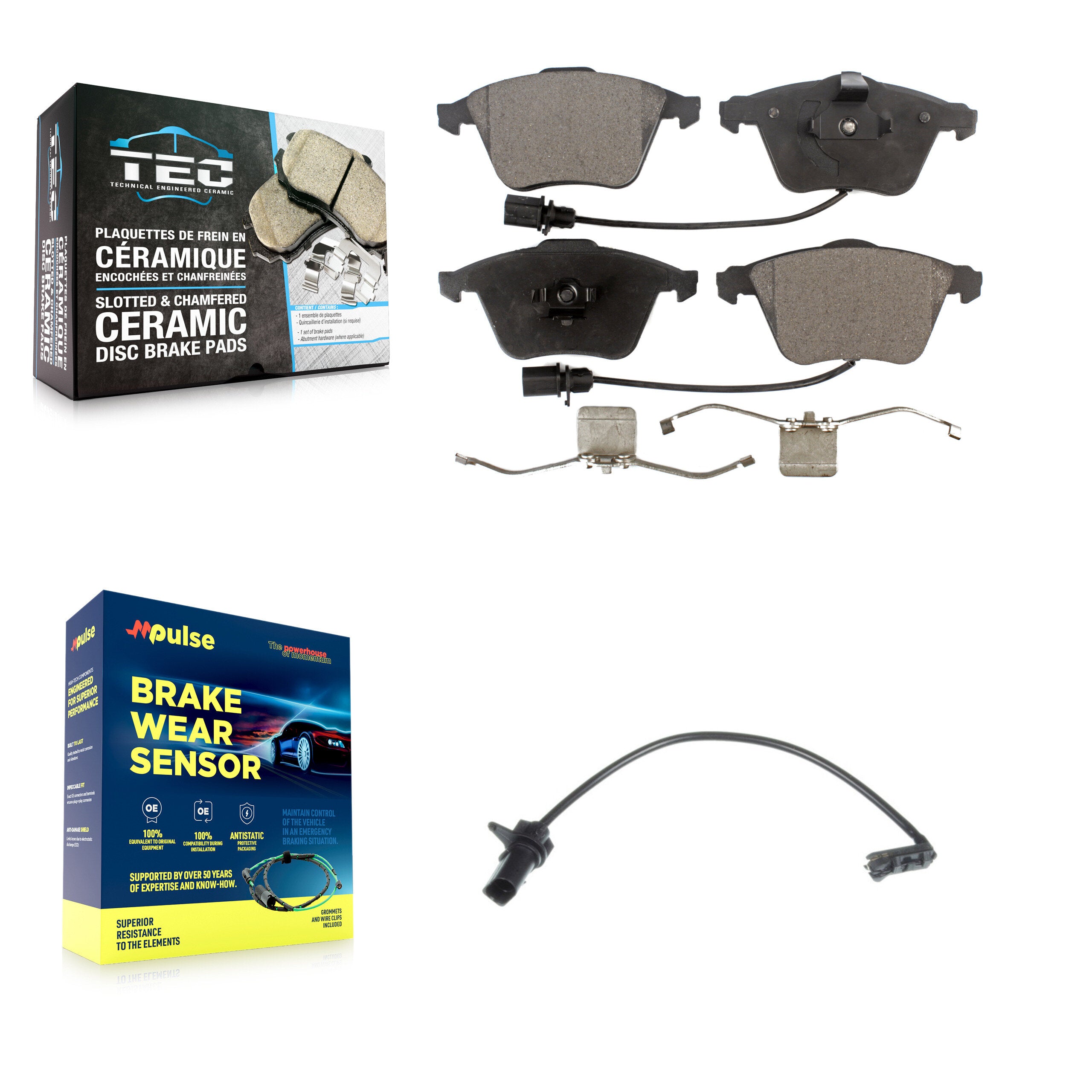 Front Ceramic Disc Brake Pads And Extra Wear Sensors Kit For 2011 Audi A6