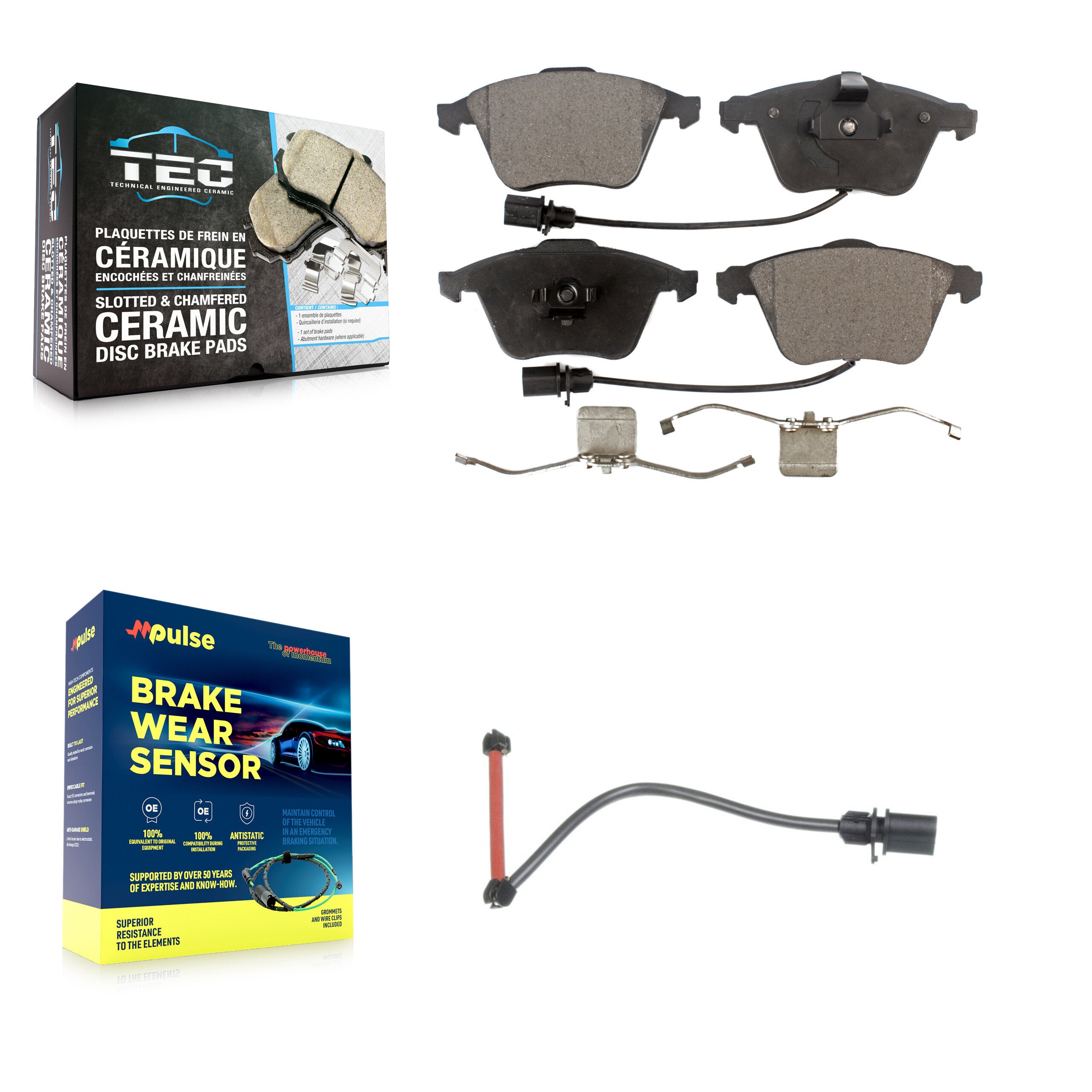 Front Ceramic Disc Brake Pads And Extra Wear Sensor Kit For 2011 Audi A6 Quattro