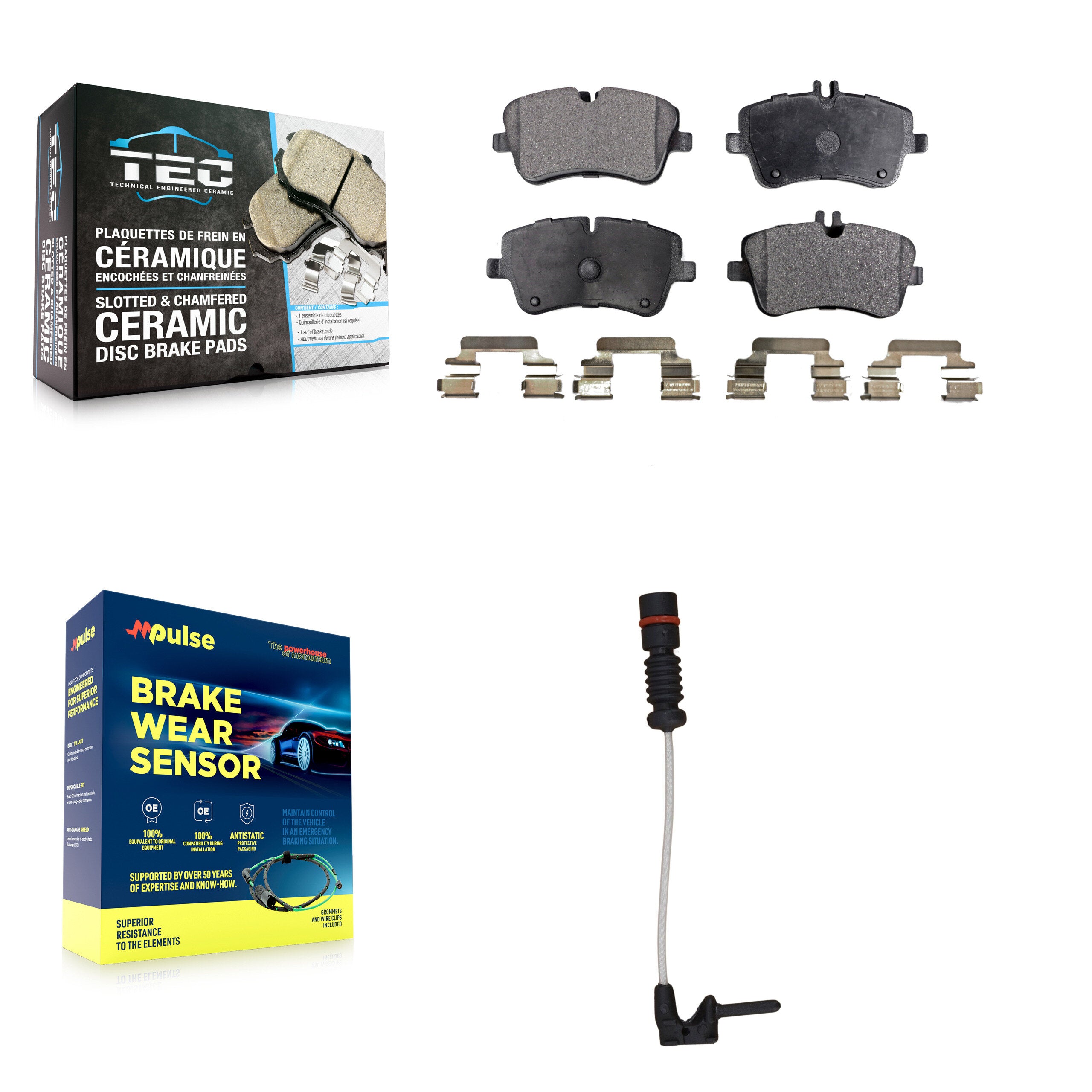 Front Ceramic Brake Pad Wear Sensor Kit For Mercedes-Benz CLK320 Coupe with 3.2L