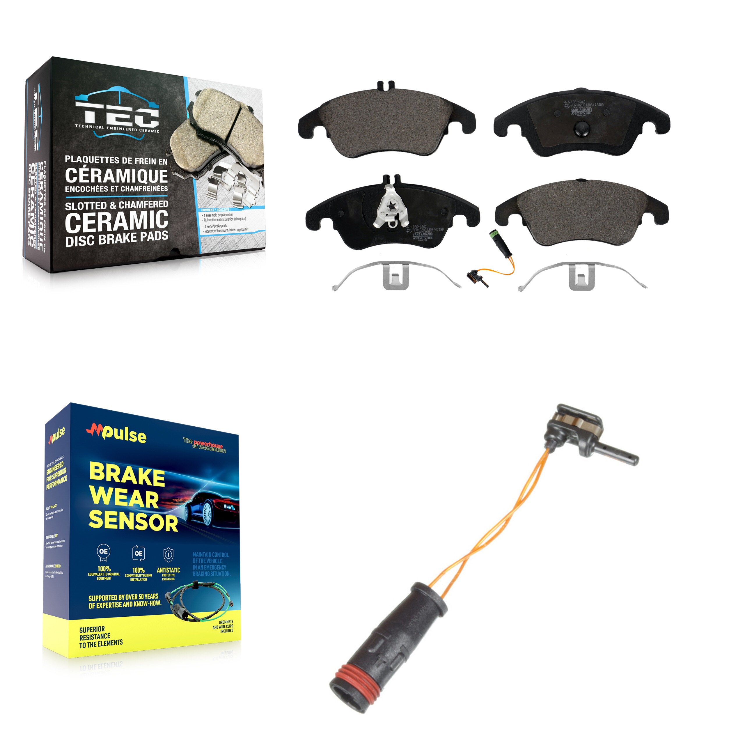 Front Ceramic Brake Pad & Extra Wear Sensor Kit For Mercedes-Benz C300 E350 C350