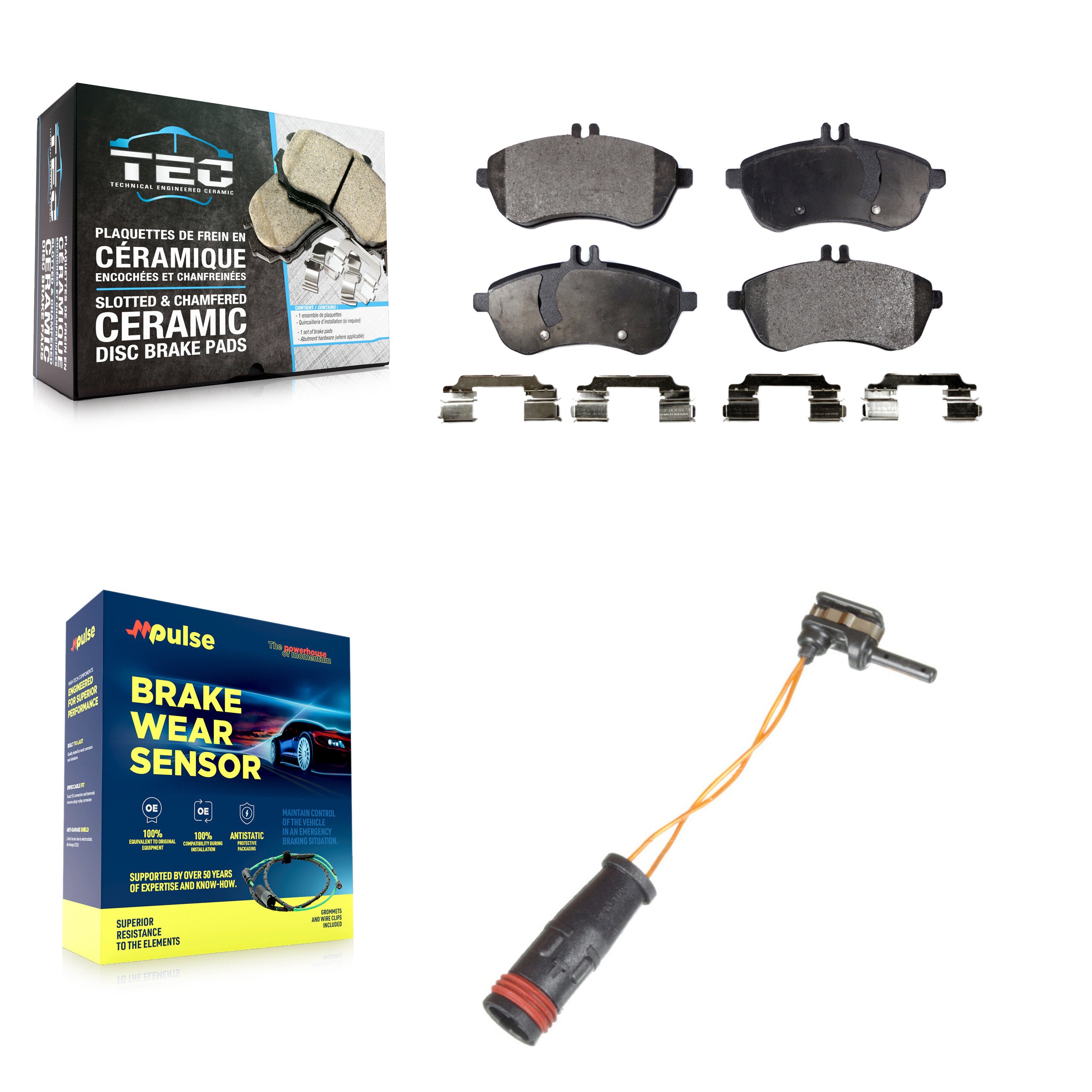 Front Ceramic Brake Pads Wear Sensor Kit For Mercedes-Benz C300 C250 C230 SLK250