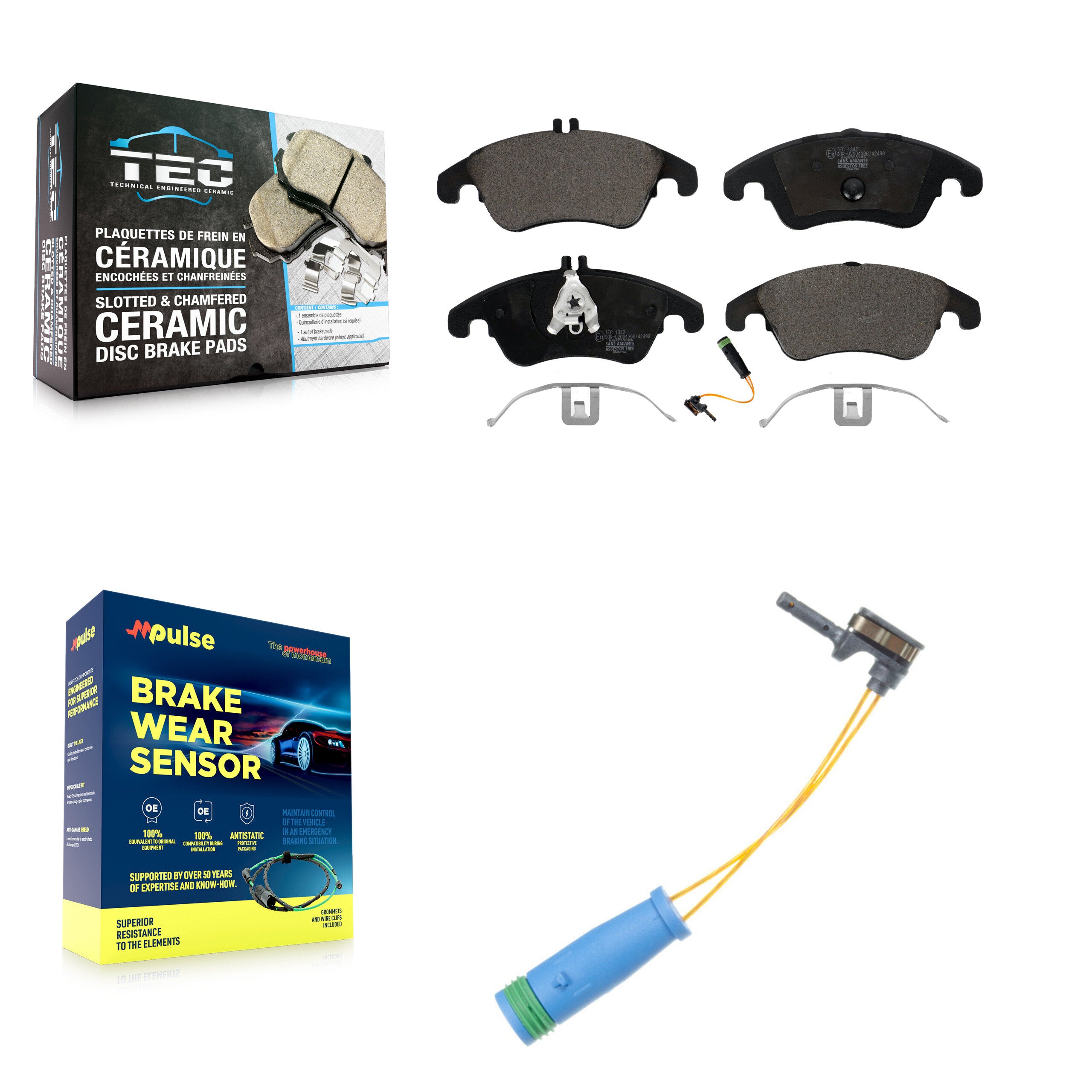 Front Ceramic Disc Brake Pad & Extra Wear Sensor Kit For Mercedes-Benz C250 E400