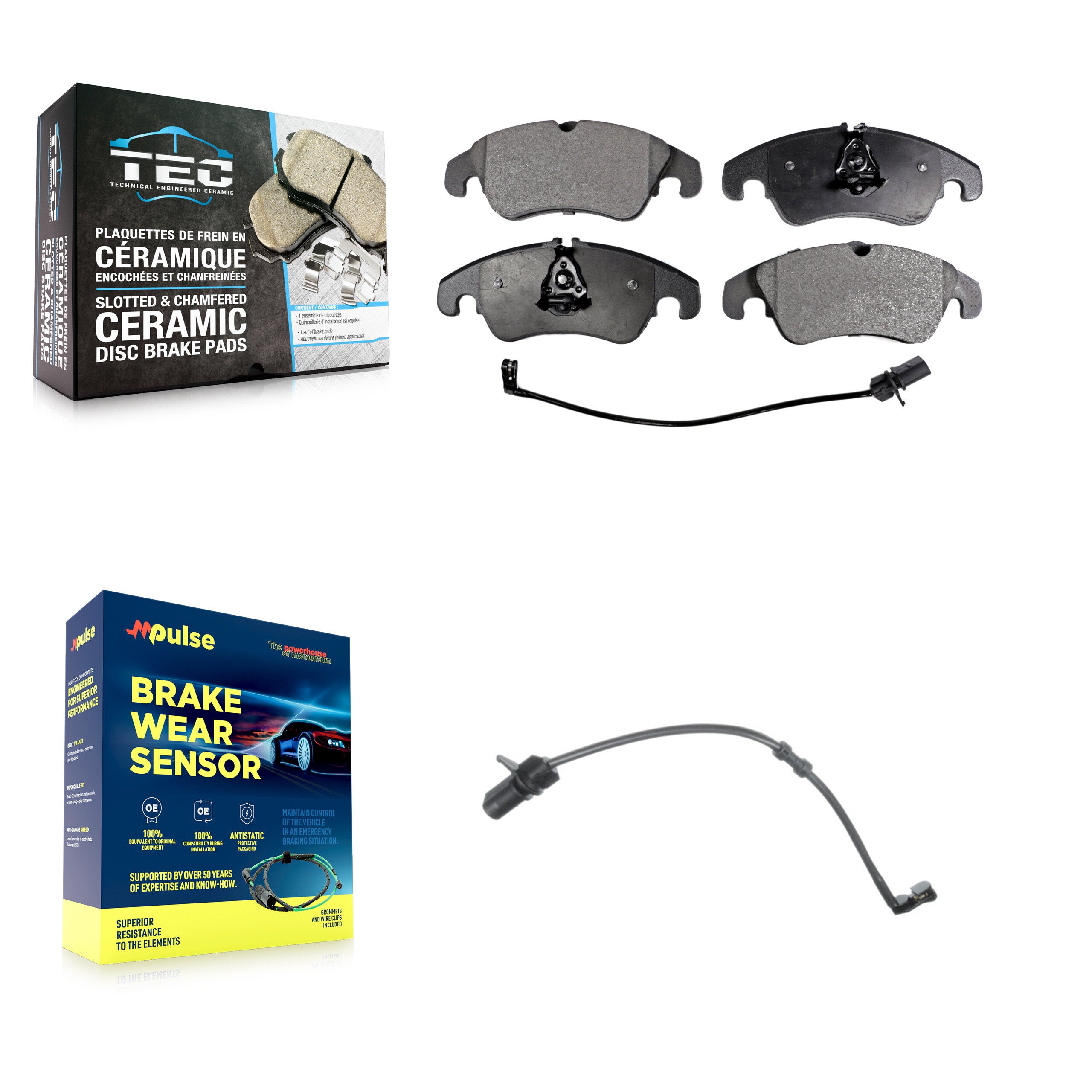 Front Ceramic Disc Brake Pads And Extra Wear Sensors Kit For Audi A7 Quattro A6