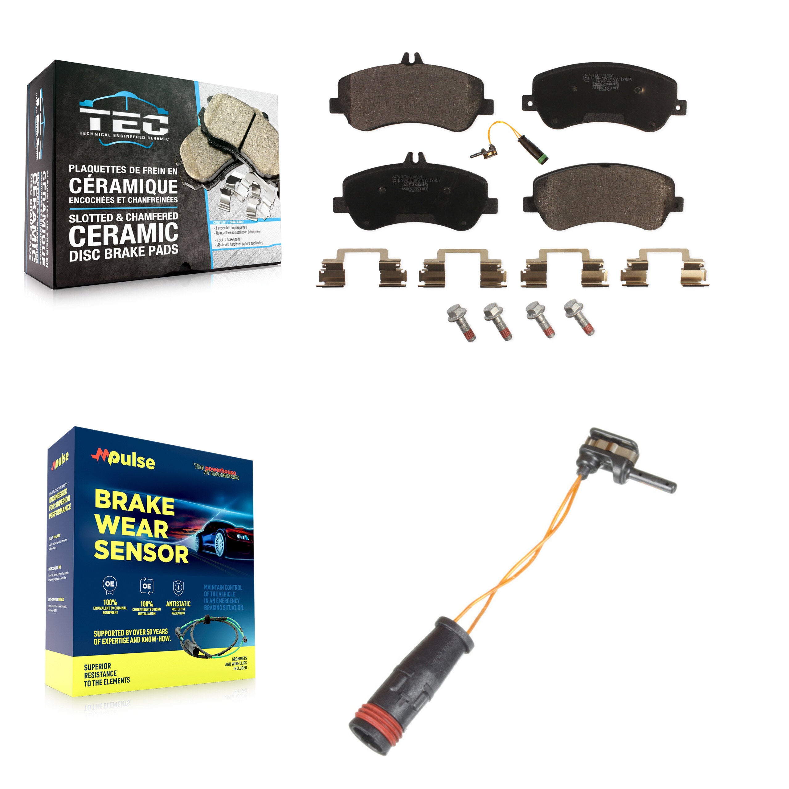Front Ceramic Brake Pads & Extra Wear Sensor Kit For Mercedes-Benz GLK350 GLK250