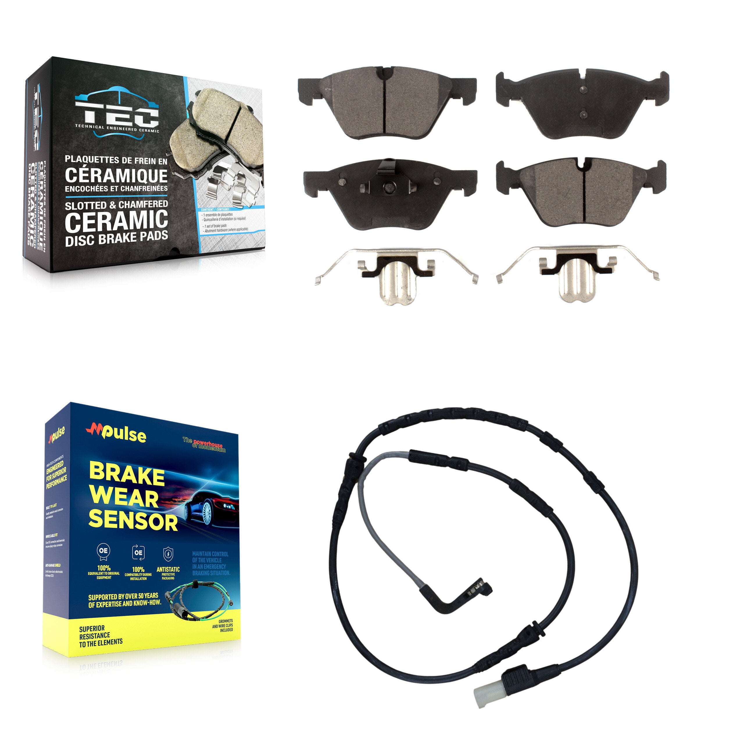 Front Ceramic Disc Brake Pads And Wear Sensors Kit For BMW Z4 KTW-100195