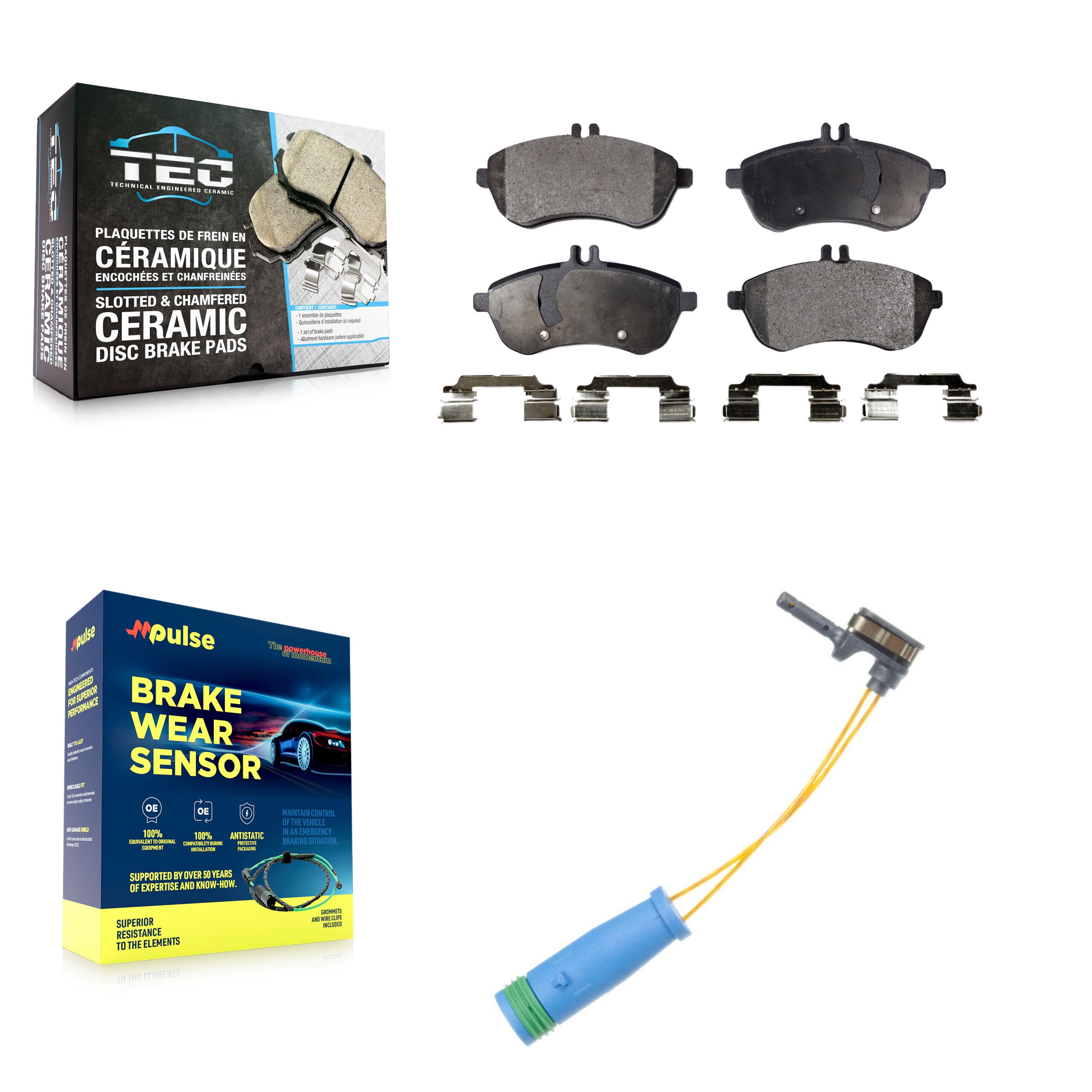 Front Ceramic Disc Brake Pads & Wear Sensor Kit For 2012 Mercedes-Benz C250 1.8L