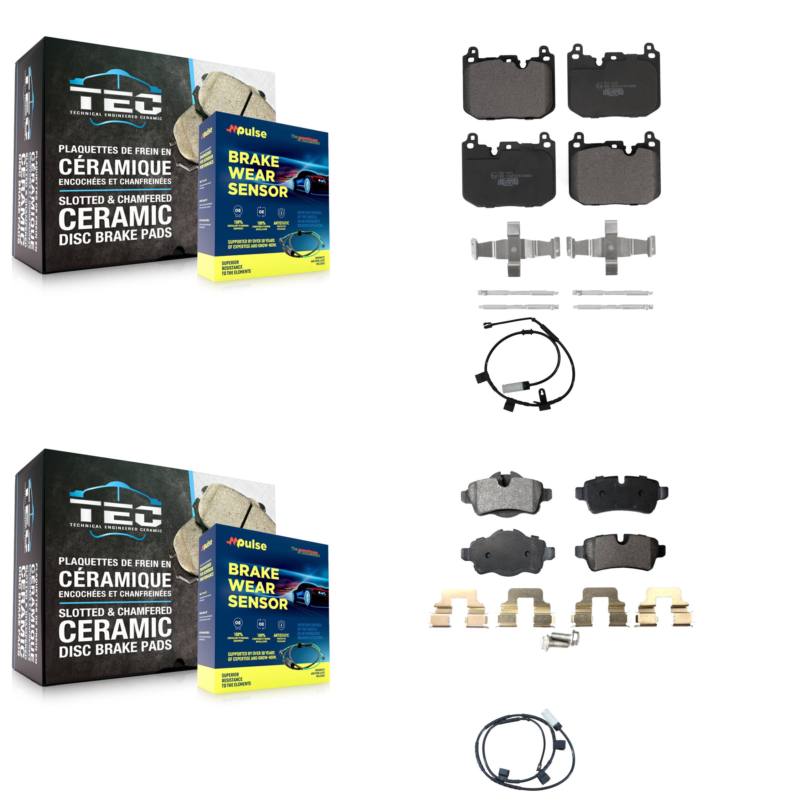 Front Rear Ceramic Disc Brake Pads And Wear Sensors Kit For Mini Cooper
